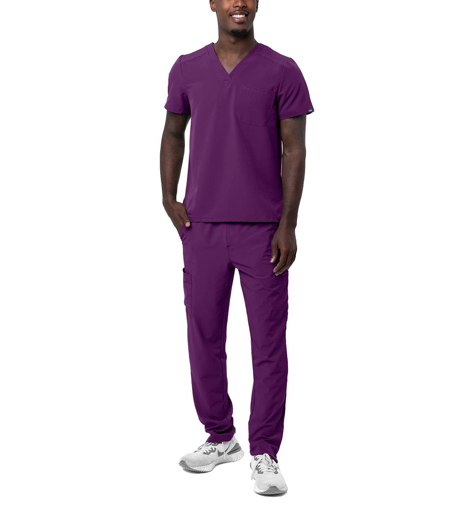 Adar Addition Go-Basic Men's Scrub Set - V-Neck Top & Cargo Pants Large Eggplant - Buy Online on GoSupps.com