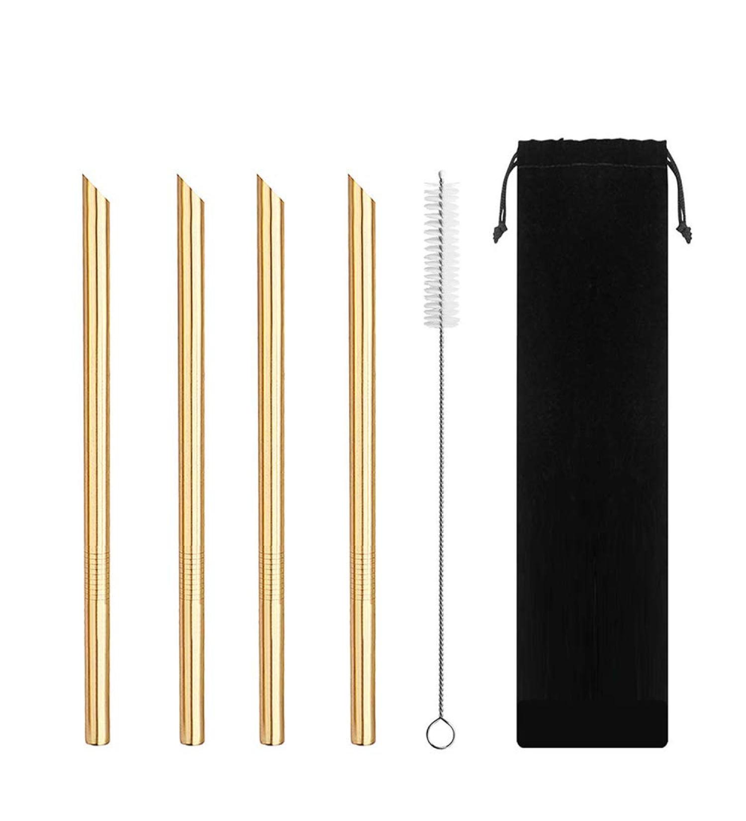 Set of 4 Reusable Stainless Steel Wide Boba Drinking Straws Fat Straws Smoothie/Bubble Tea/Milkshakes Straws with Cleaning Brush & Carry Bag 12mm/0.5" Wide (Gold) - Buy Online on GoSupps.com