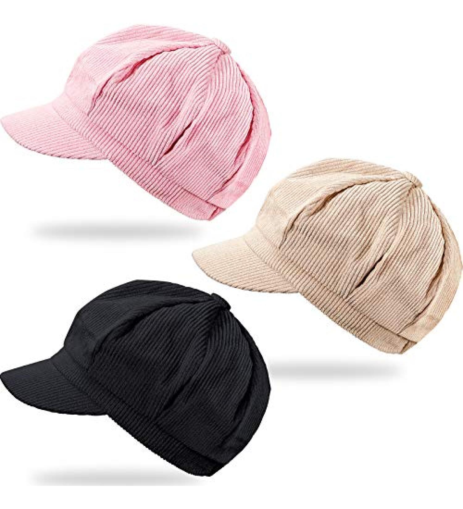 Women's 3-Piece Newsboy Cap Set - Vintage Octagonal Beret Hats in Khaki, Light Pink, and Black - Buy Online on GoSupps.com