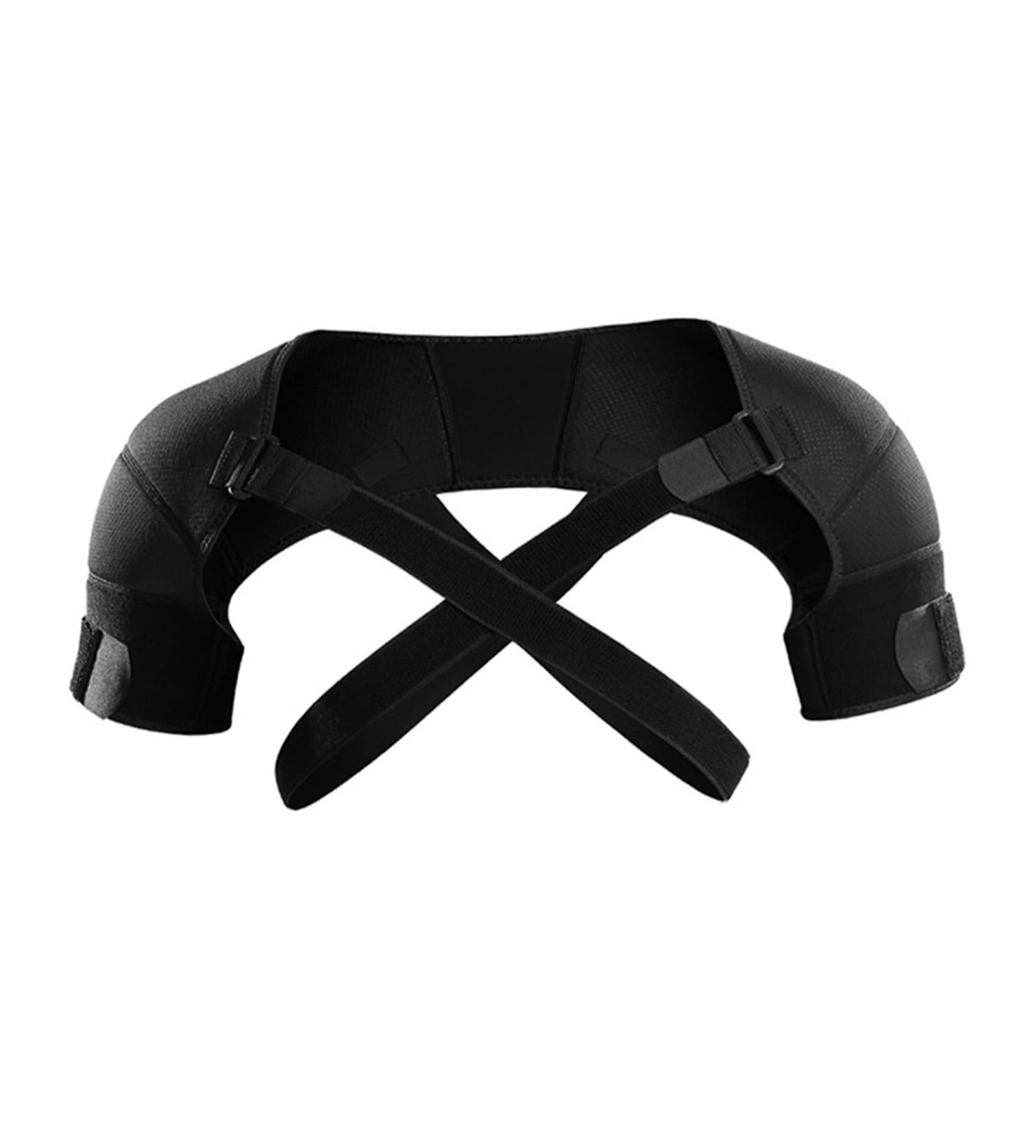 Adjustable Double Shoulder Support Brace Strap Wrap - Protector for Pain Relief | Black - Buy Online on GoSupps.com