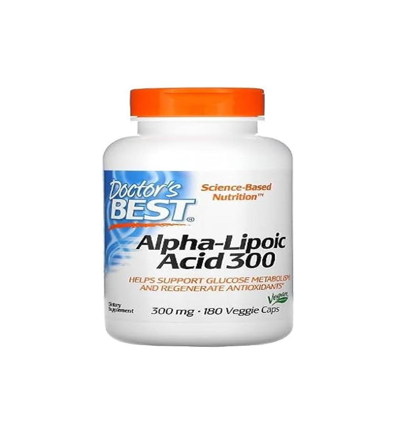 Doctor's best alpha lipoic acid 300mg antioxidant support 180 vegan capsules healthy blood sugar nerve health and anti-aging