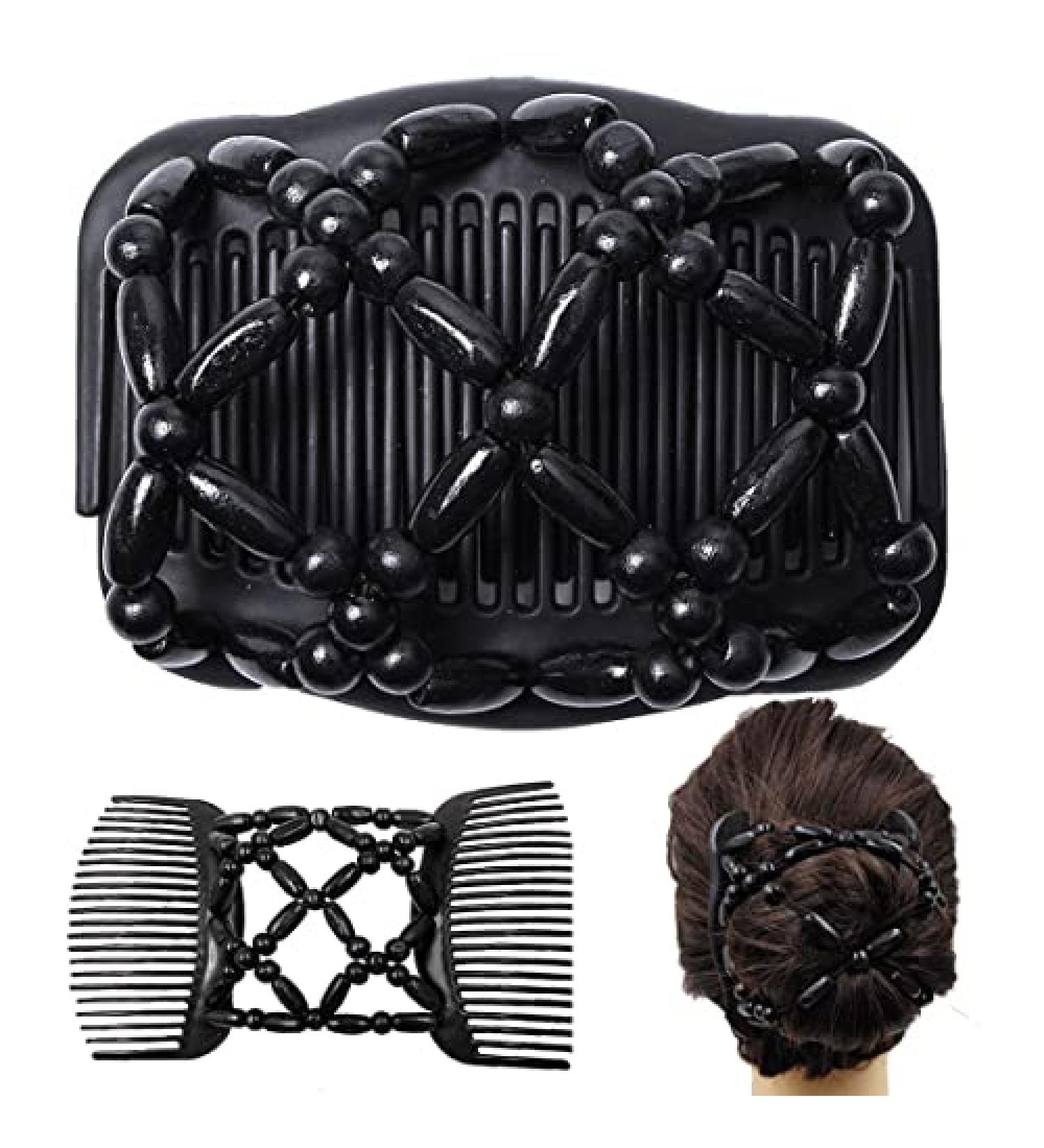 Beads Hair Combs - Double Row Wooden Bead Stretchy Hair Clip for Girls and Women - Buy Online on GoSupps.com