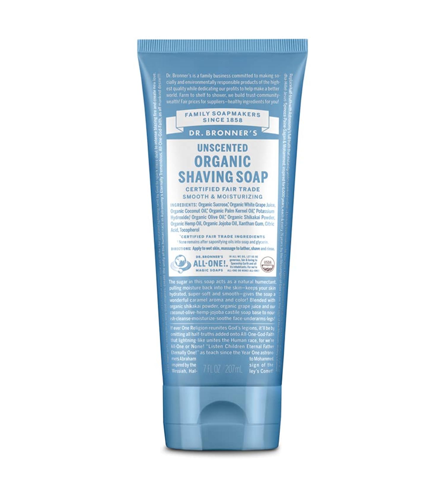 Dr. Bronner's Organic Unscented Shaving Soap - 7 oz - Certified Organic Sugar & Shikakai Powder for Smooth, Moisturized Shave on Face, Underarms, and Legs - Buy Online on GoSupps.com