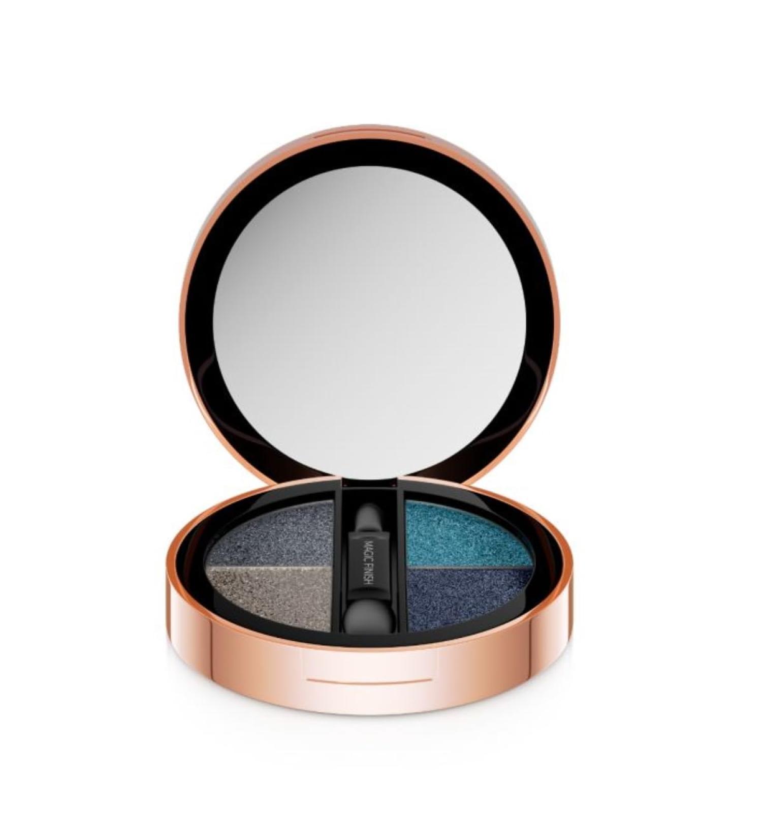 M. Asam MAGIC FINISH SATIN Eyeshadow Palette No. 5 (4 x 2.25 g) 4 hyaluronic acid eyeshadows beige grey turquoise and dark blue case with applicator and mirror