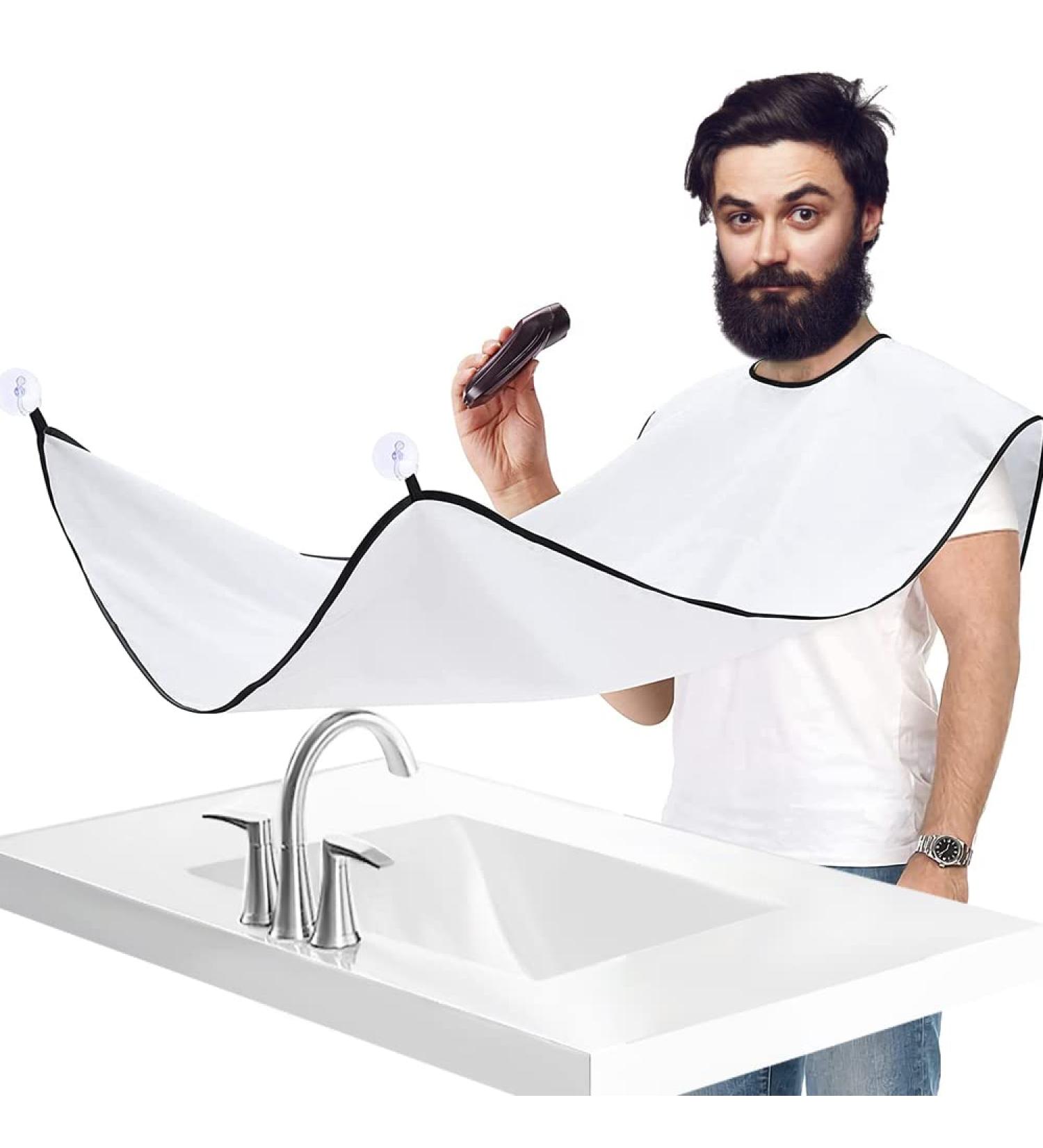 Accessotech Beard Shaving Bib Facial Hair Apron Shave Cape Stubble Catcher Trimming Cutting Care Sticks to Mirror (White) - Buy Online on GoSupps.com