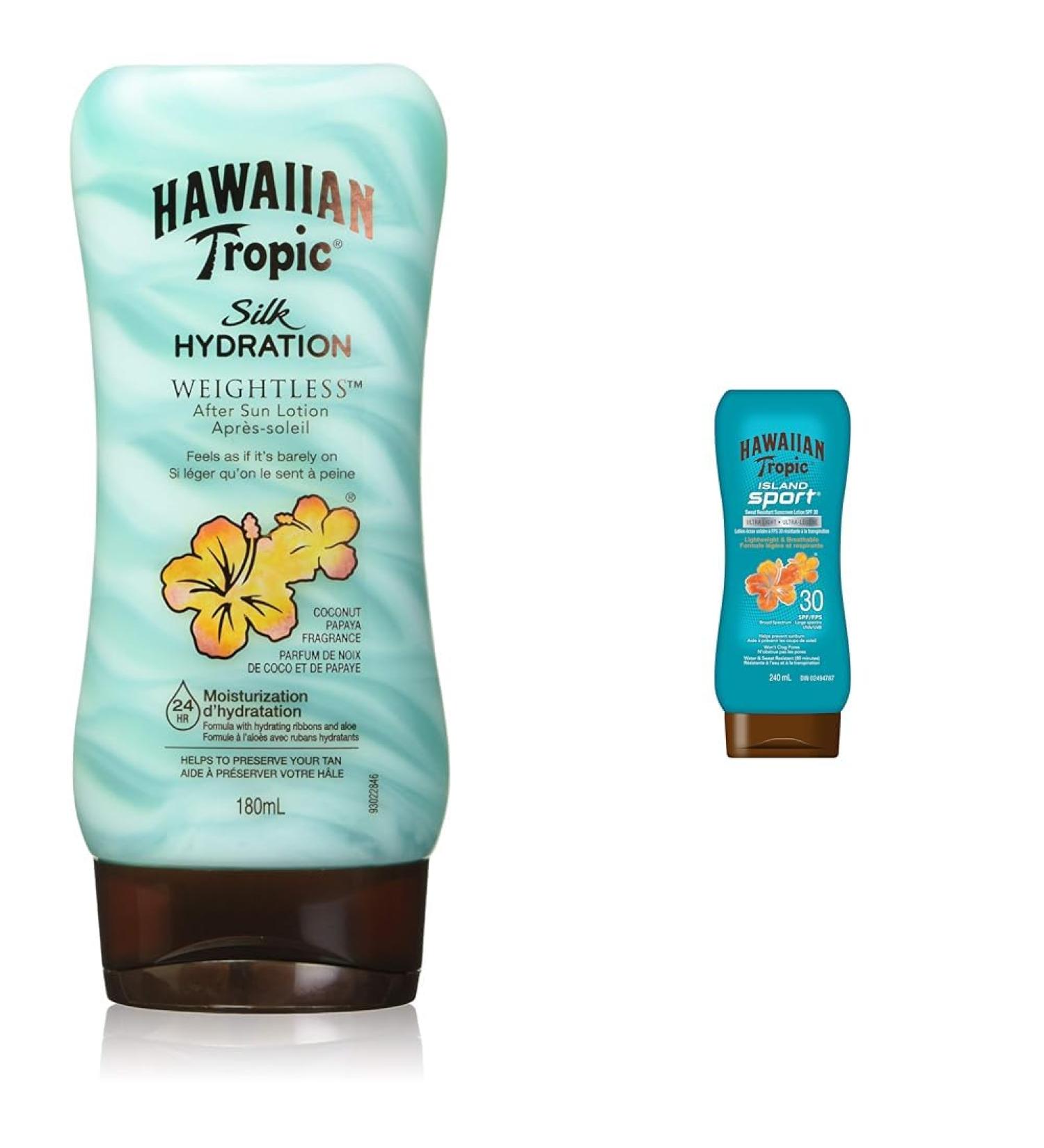 Hawaiian Tropic Silk Hydration Weightless After Sun Lotion 180 Milliliters & Island Sport Ultra-light Sport Sunscreen Lotion SPF 30 Broad Spectrum Protection 240mL - Buy Online on GoSupps.com