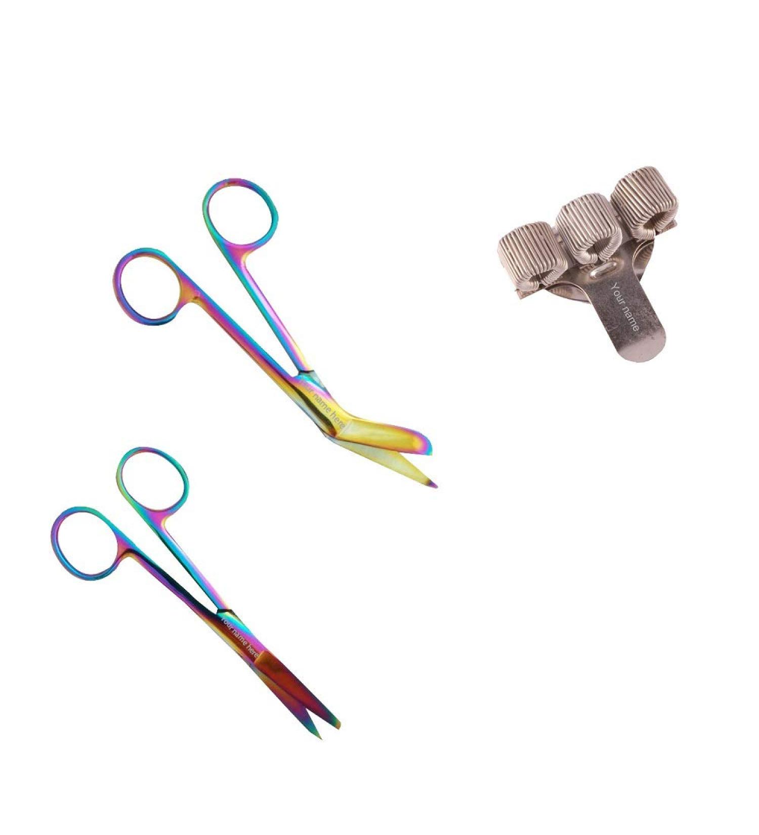 Nursing scissors set and pen holder with engraving for nurse (Metal Rainbow)