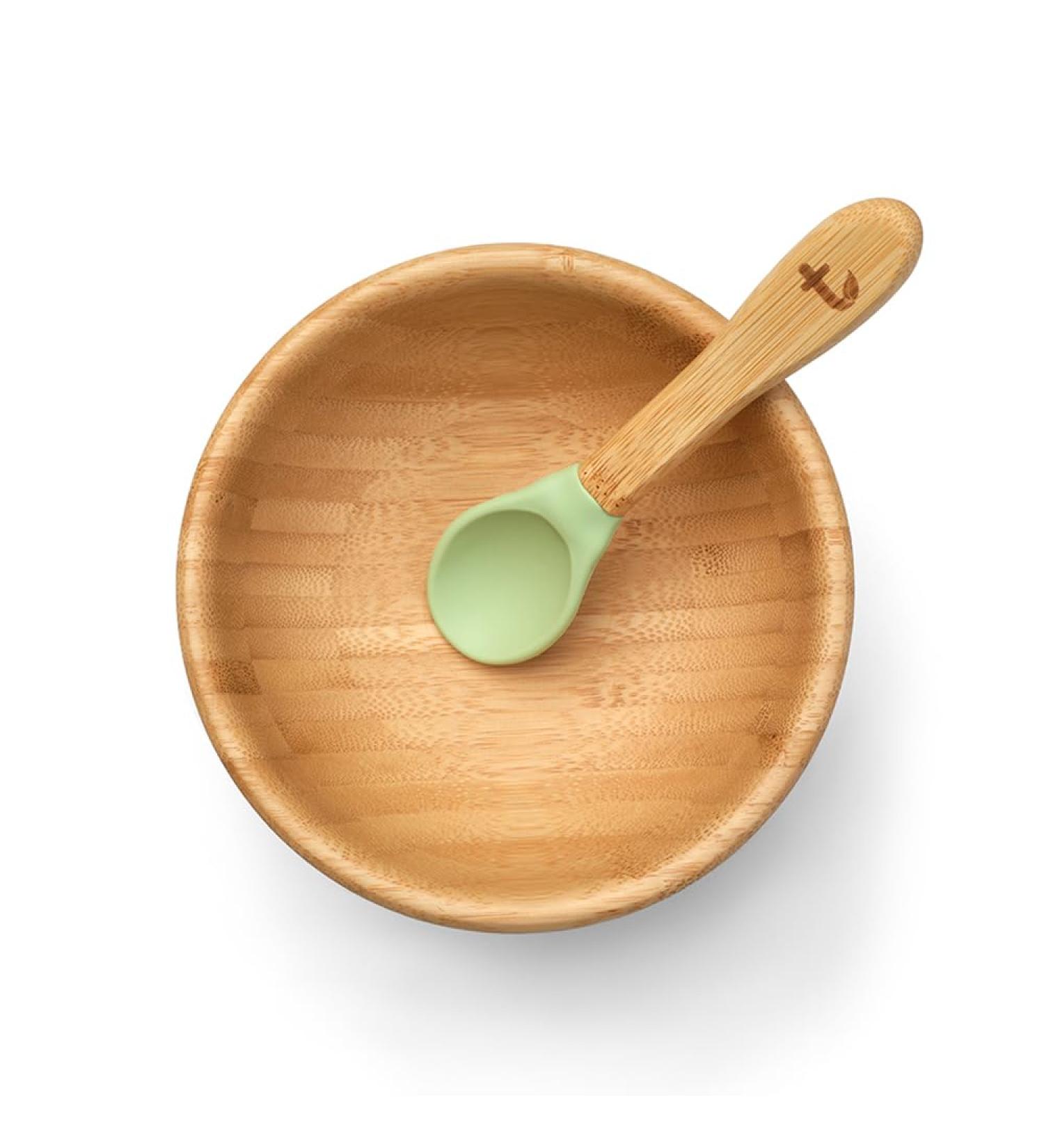 Tiggi Baby Bowl and Spoon Set - Suction and Bamboo Bowls for Secure Weaning | BPA-Free Feeding Kit (Soft Green) - Buy Online on GoSupps.com