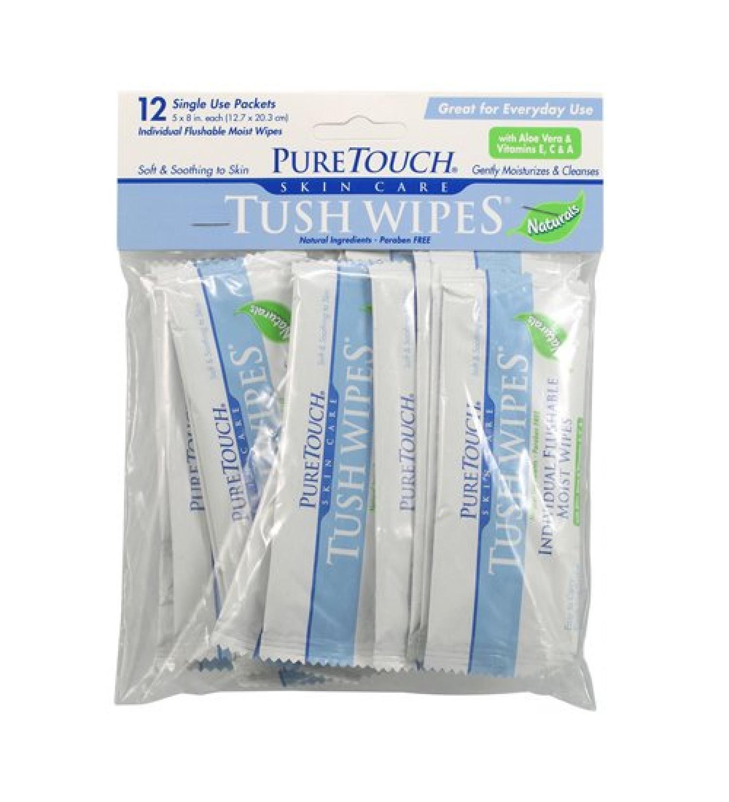 Puretouch Skin Care Tush Wipes Naturals 12 Count