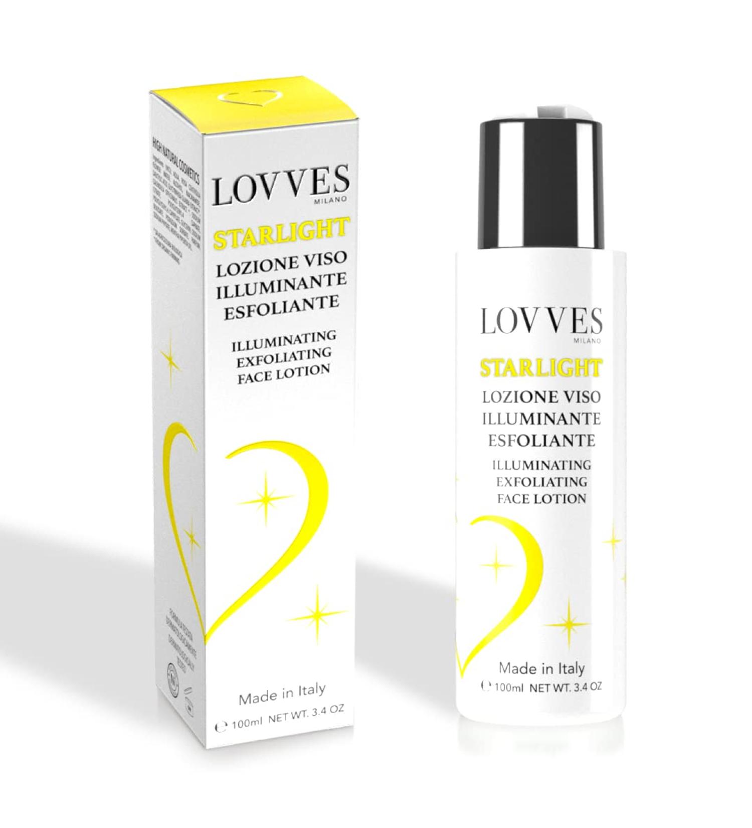 LOVVES Starlight Brightening exfoliating facial lotion High Quality Natural Cosmetics combats impurities refines the skin texture making it smooth and homogeneous 100ml - Buy Online on GoSupps.com