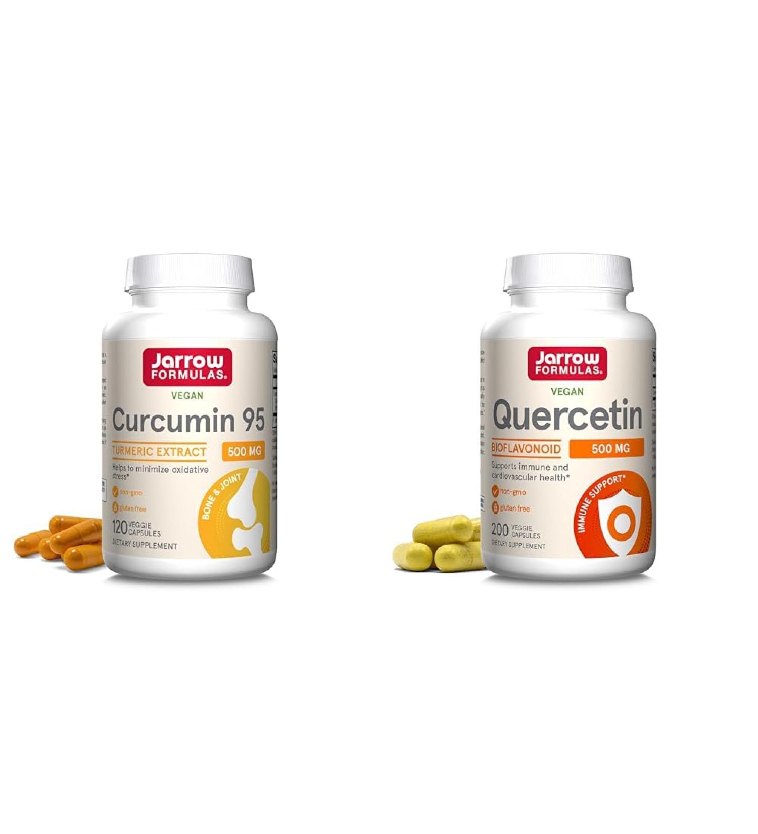 Jarrow Formulas Curcumin 95 500mg - Up to 120 Servings (Veggie Caps) & Quercetin 500 mg - Bioflavonoid - Quercetin Dietary Supplement - Buy Online on GoSupps.com