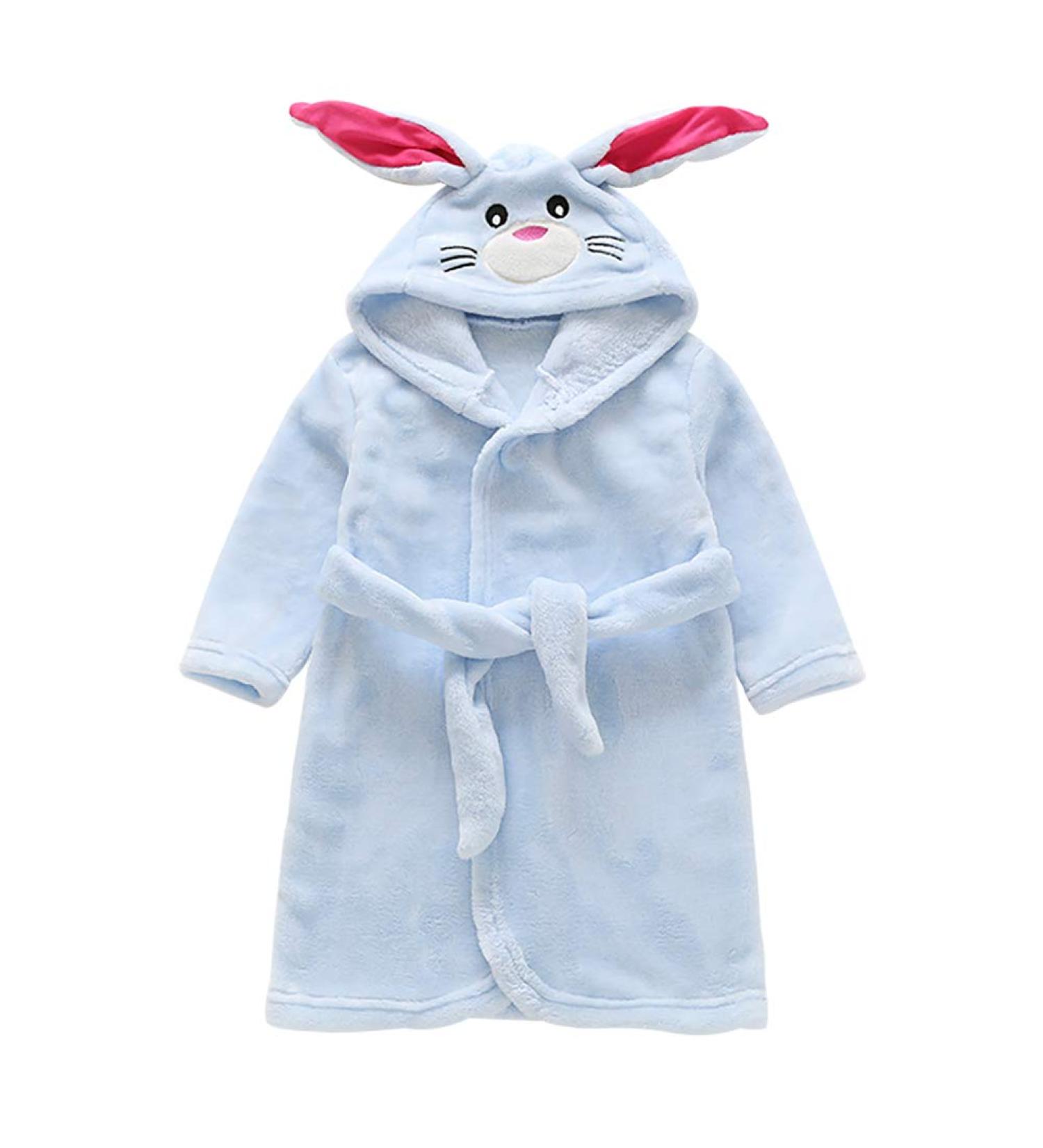 Miyanuby Baby Boys & Girls Bathrobe - Soft Flannel Animal Hoodie Nightwear 2-3 Years Blue Rabbits - Perfect Gift! - Buy Online on GoSupps.com