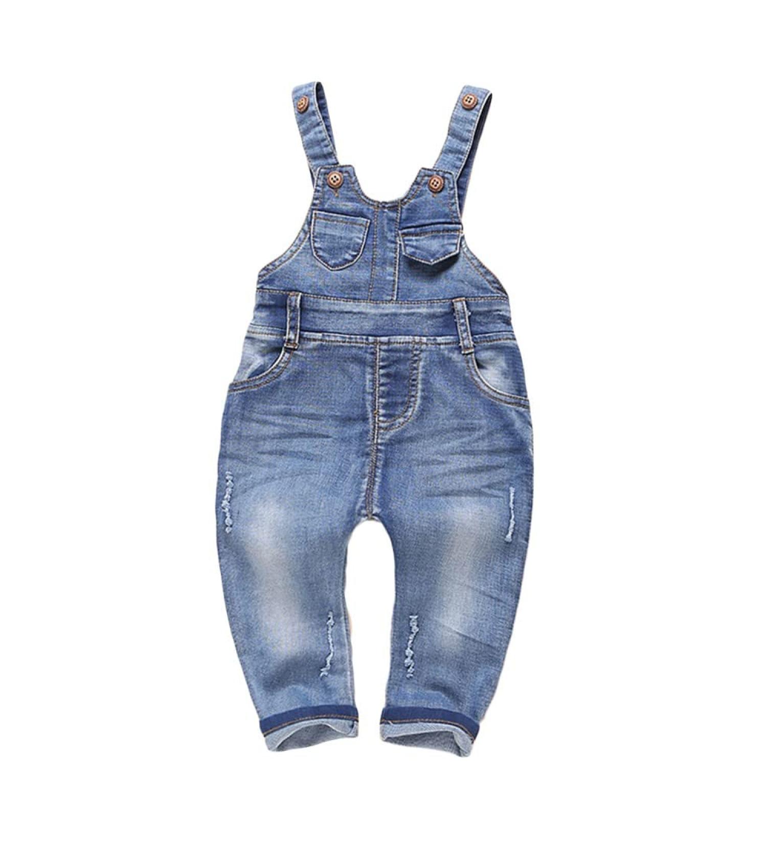 Kidscool Space Baby & Little Boys/Girls Water Washed Ripped Denim Overalls 2-3 Years Light Blue - Buy Online on GoSupps.com