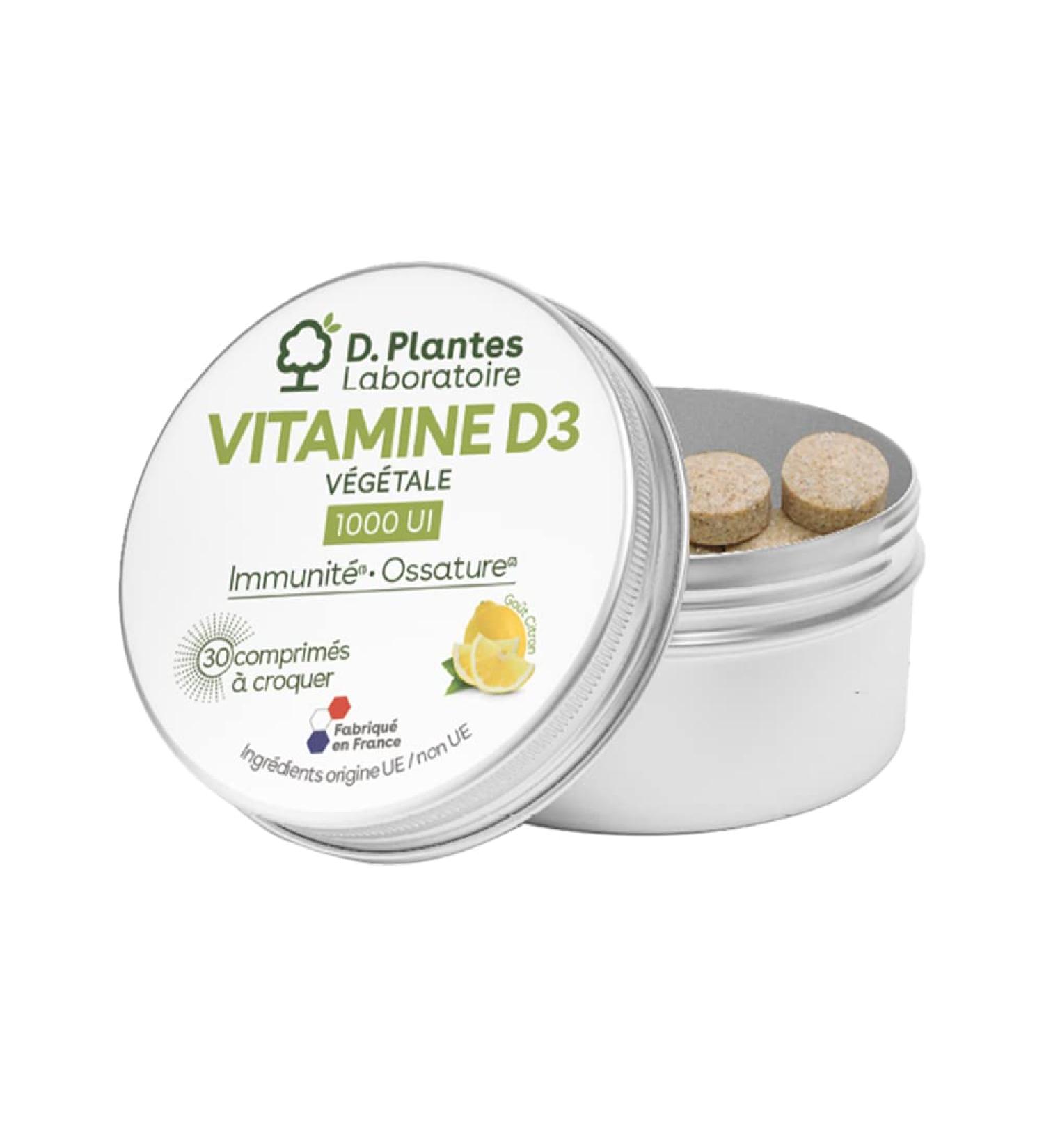D.PLANTES - Vitamin D3 1000 IU - Food Supplement - Immunity, Normal Bone - Intake Vit.D - Plant - Certified Vegan - 30 Chewable Tablets