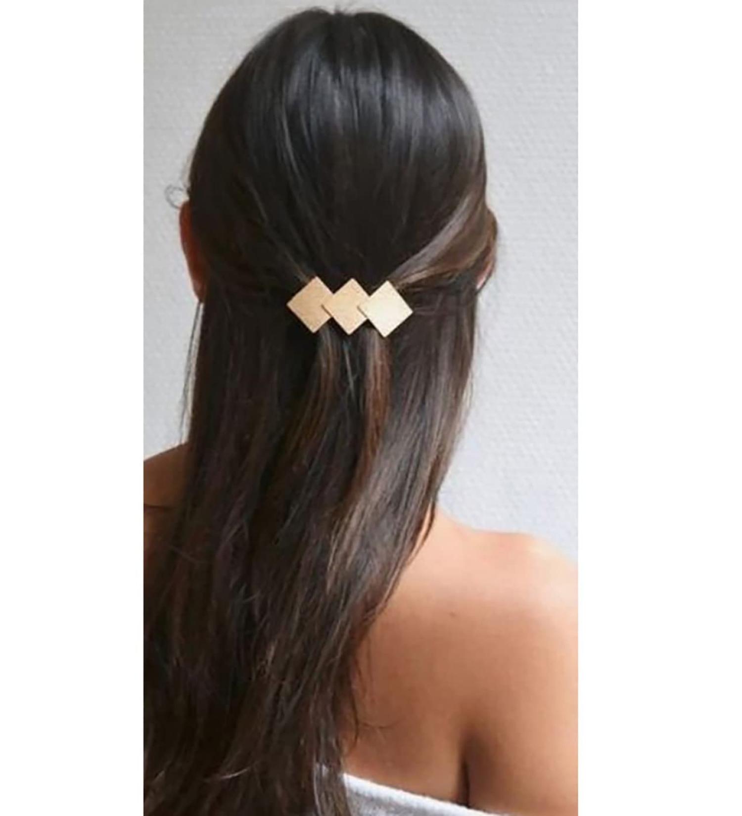 Prosy Vintage Small Overlapping Diamond Hairpin Metal Geometry Pitted Hair Barrettes Hair Clasp Hair Accessories Hair Clips for Women and Girls (Gold) - Buy Online on GoSupps.com