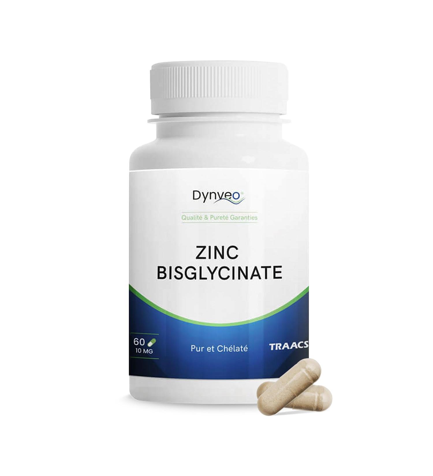 Zinc Bisglycinate - 60 Capsules - Immune System Skin and Vision - Chelated Form for Maximum Bioavailability - 10mg per capsule - 100% Vegan and No Additives - Dynveo - Buy Online on GoSupps.com
