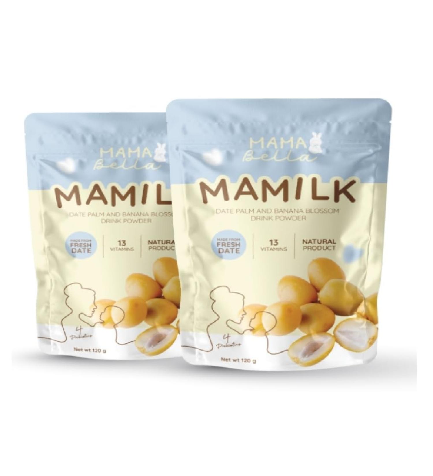 (Pack of 2) Mamilk Date Palm and Banana Blossom Drink Powder Increase Breastfeeding 120g. Supply 20 Glass white