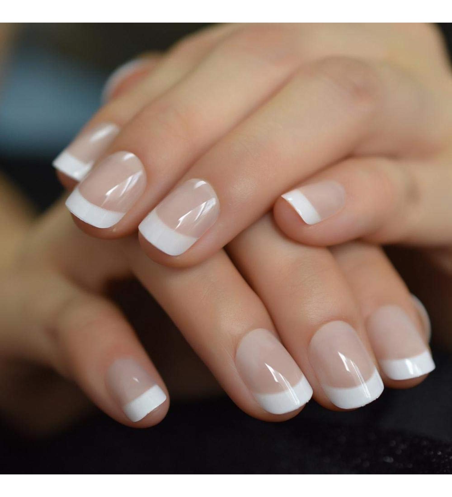 Buy Hujl Short White French Artificial Nails - Easy Press-On Fake Nails for Home & Office - International Shipping - Buy Online on GoSupps.com