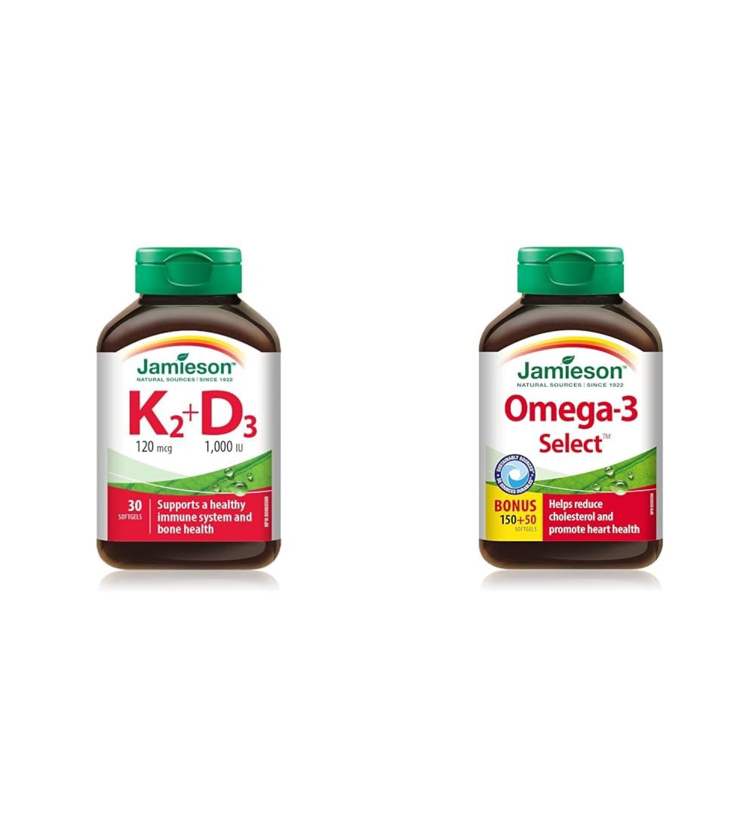 Vitamin K2 120 mcg and Vitamin D3 1 000 IU & Omega-3 Select 1 000 mg Vitamin+ Omega-3 200 Count (Pack of 1) - Buy Online on GoSupps.com