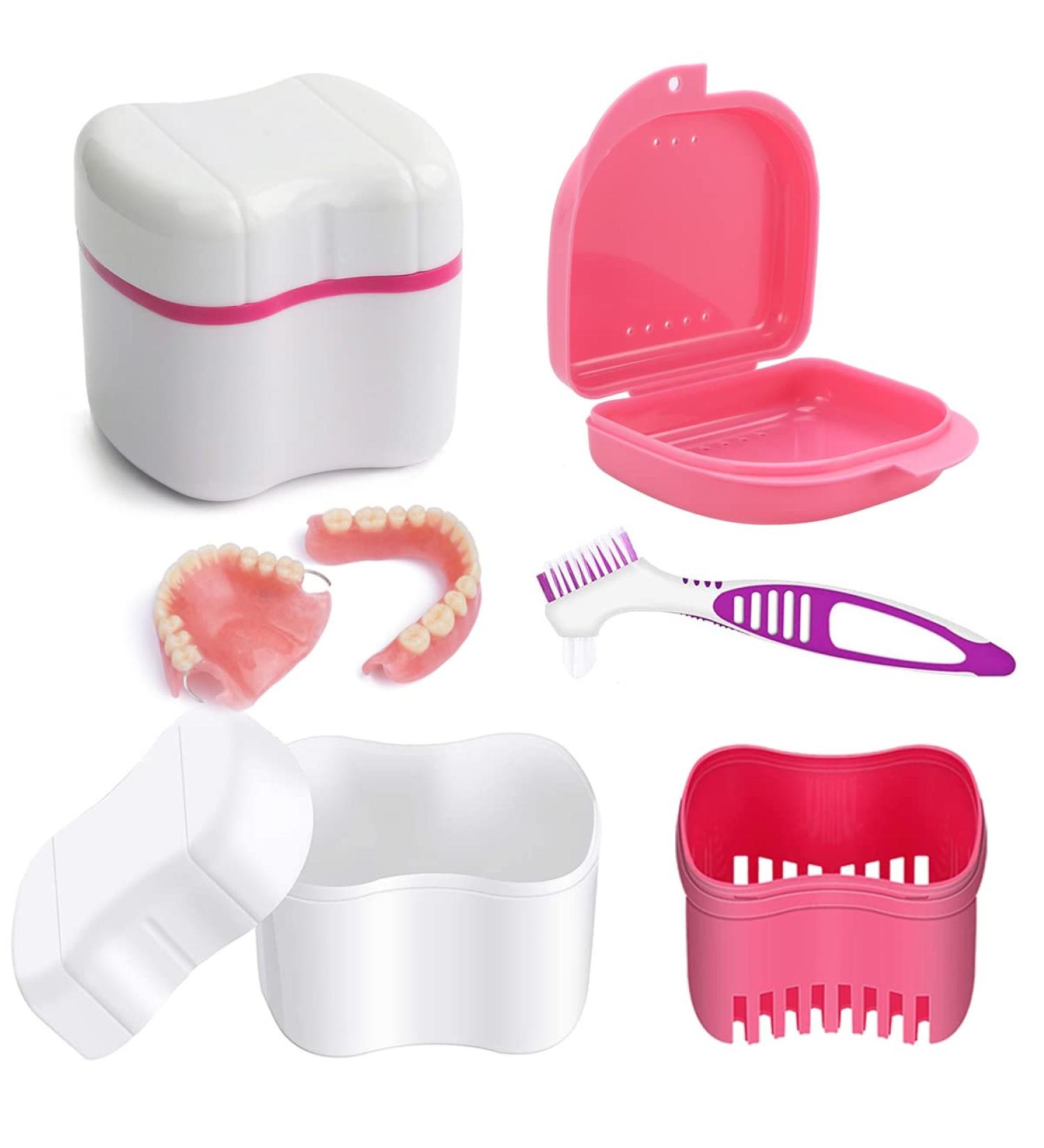 Buy Pink Prostheses Storage Box & Cleaner Brushes - Ideal Dentistry Case for Orthodontic & Braces Care - Buy Online on GoSupps.com