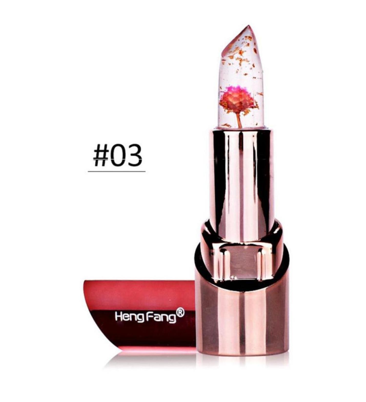 Jelly lipstick with flower huihong stallion 3 color beauty bright crystal jelly lipstick magic temperature change color lipstick (c)