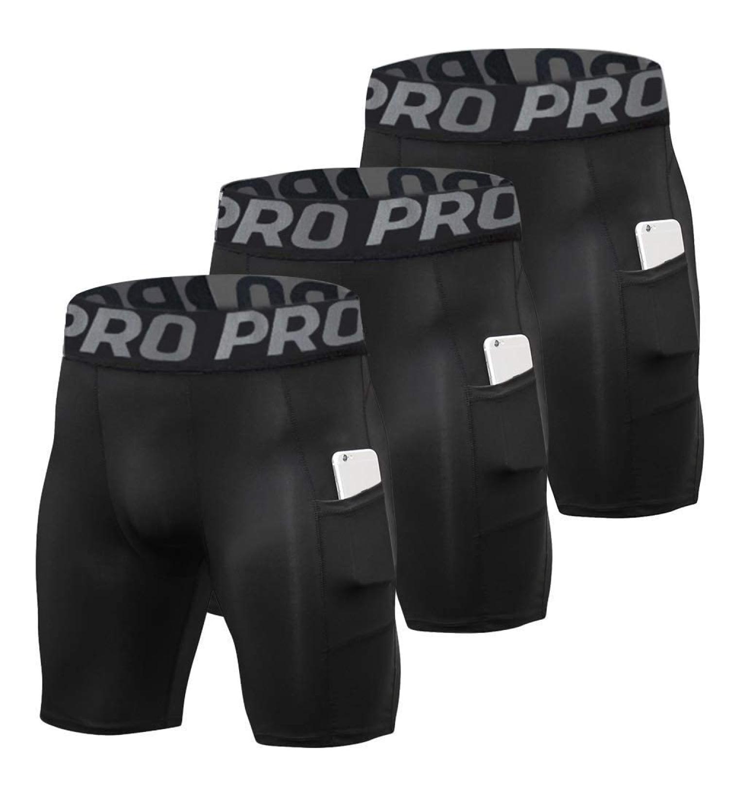 YUSHOW Men's Compression Shorts with Pocket - Quick Dry Spandex Sports Running Underwear - Black, Medium - Buy Online on GoSupps.com