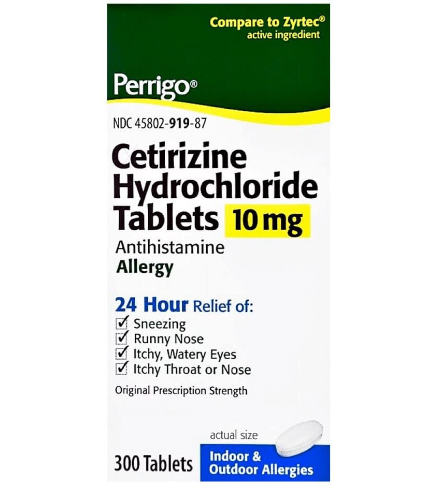 Perrigo Cetirizine Hydrochloride 10mg Allergy Relief - 300 Tablets - Buy Online on GoSupps.com