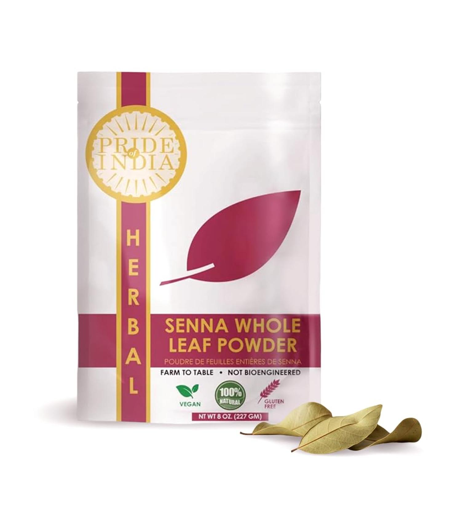 Pride of India | Senna Whole Leaf Powder 8 oz (227 gm) | Bitter & Pungent | Add it to smoothies juices hot water | Non-Bioengineered Caffein-Free Gluten-Free Vegan Senna Powder 8 Ounce (Pack of 1) - Buy Online on GoSupps.com