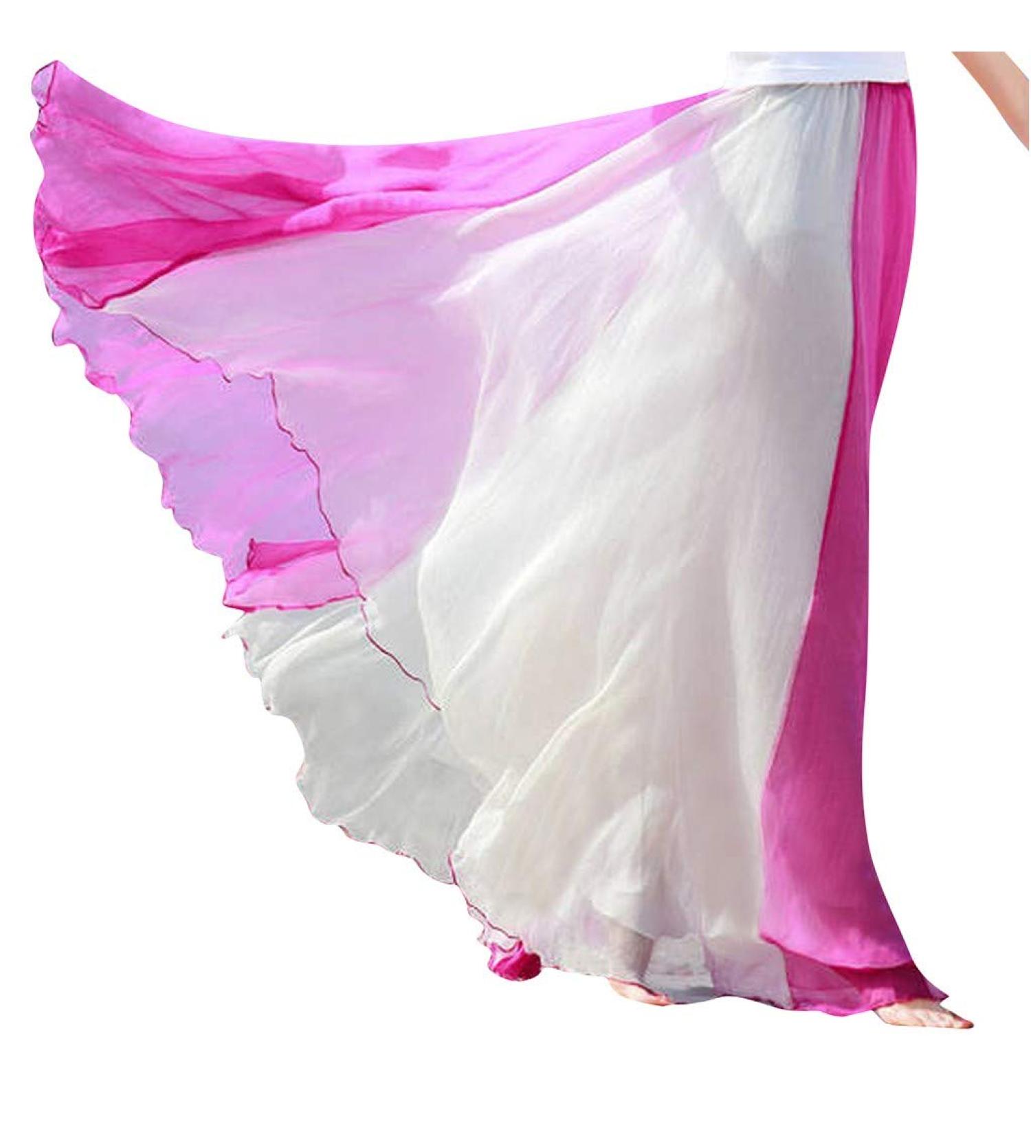 Sanahy Women's Gradient Chiffon Maxi Skirt - Hot Pink | Full/Ankle Length, Elastic Pleated Retro Style - Buy Online on GoSupps.com