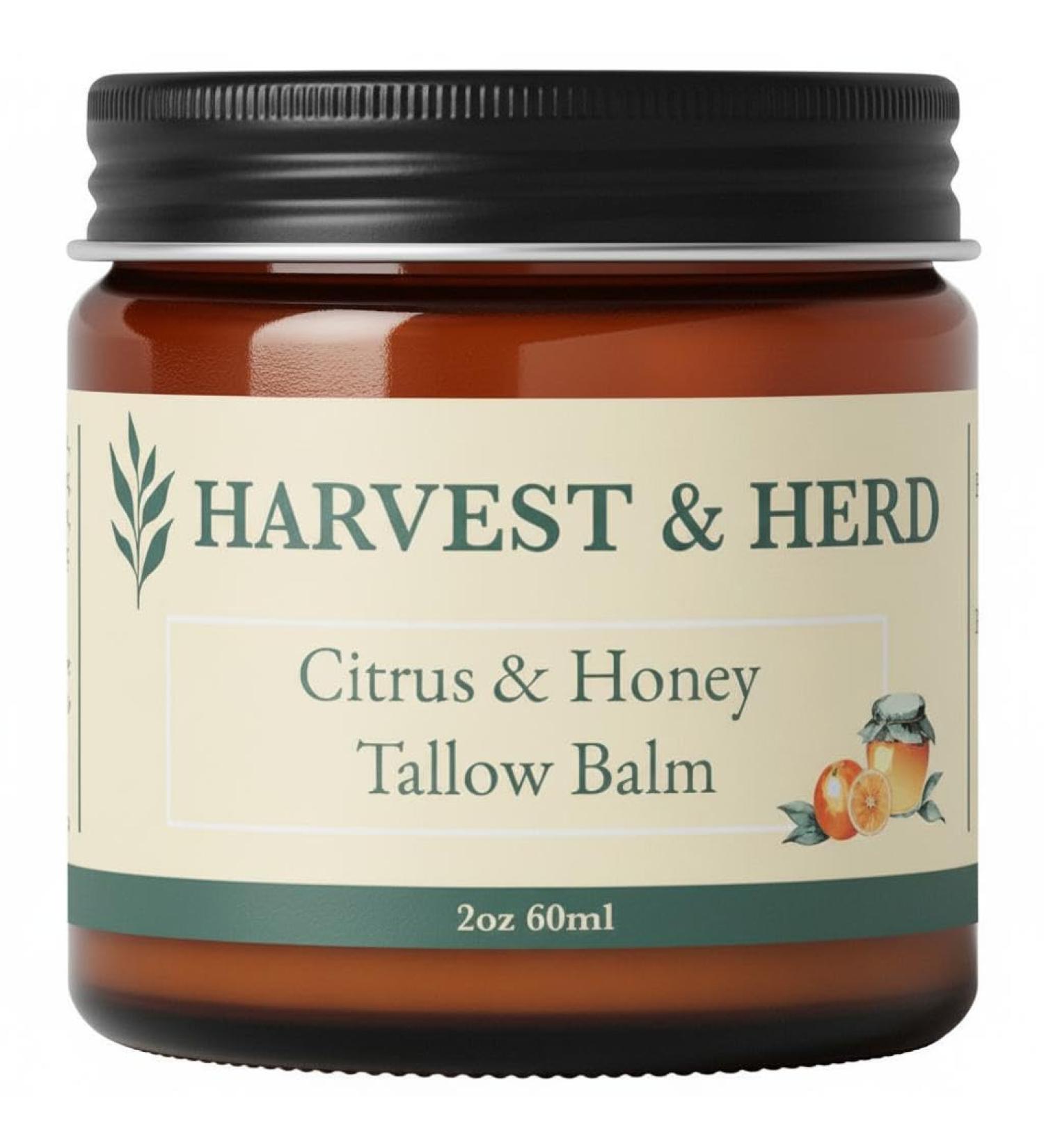 Harvest & Herd Citrus & Honey Tallow Balm - Organic Skin Nutrition with Olive Oil Raw Manuka Honey Beeswax Royal Jelly and Signature Essential Oil Blend (2oz 60ml) - Buy Online on GoSupps.com