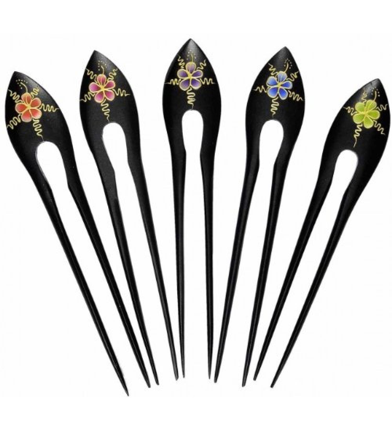 1 x wooden hairpin with flower motif hair accessory hairpin