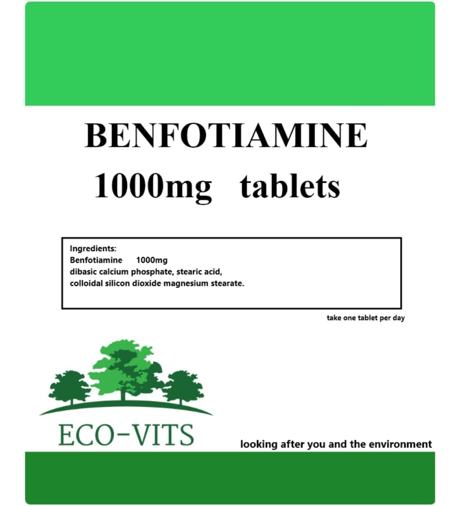 Benfotiamine 1000mg (60 Tablets) Blood Sugar Thiamine Vitamin B1. Recyclable Packaging. Sealed Pouch. ECO-VITS - Buy Online on GoSupps.com