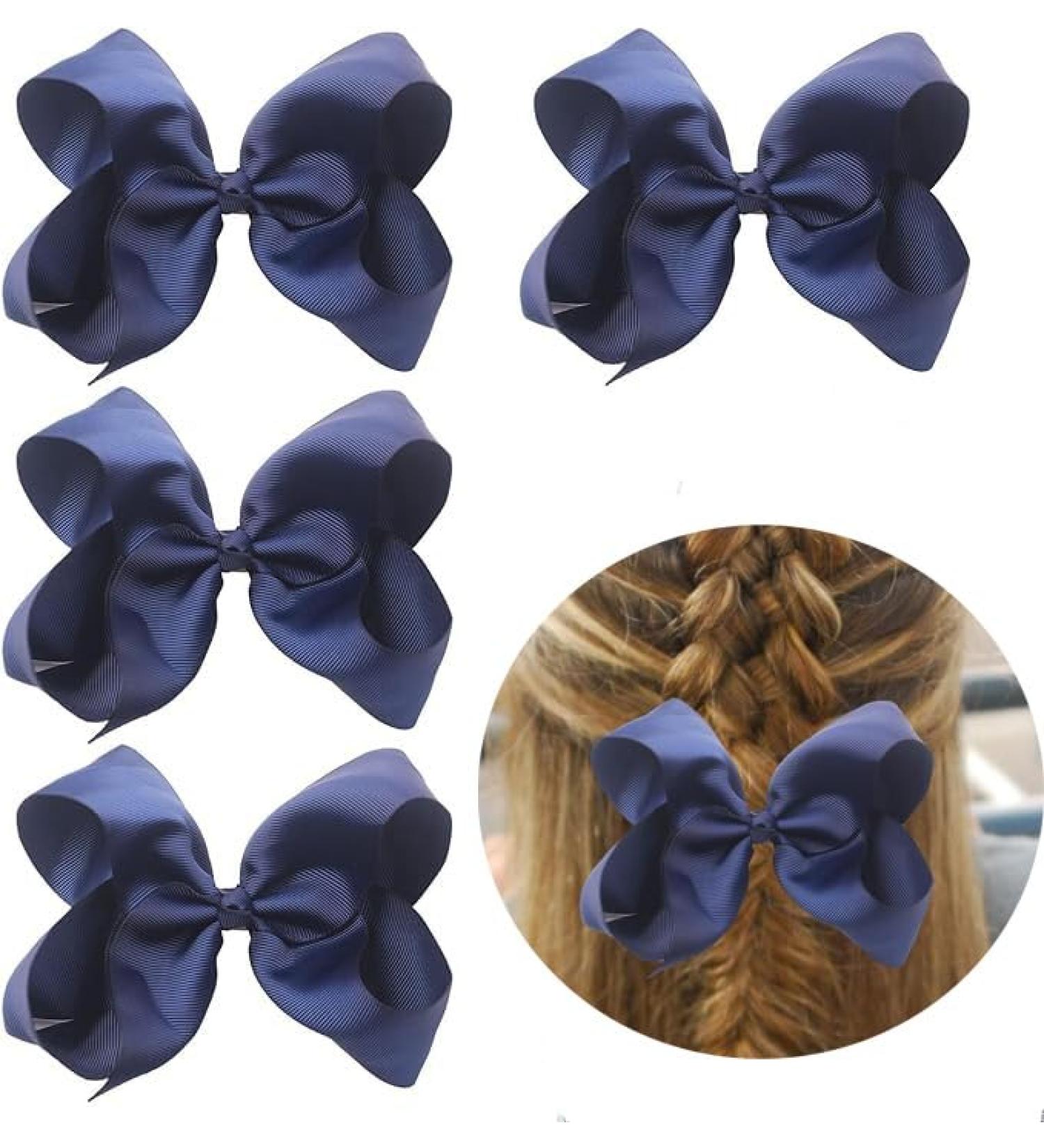 4Pcs Navy Blue Hair Bows for Girls Long Ponytail Barrette Spiral Ribbons Bow Clip School Girls Navy Ribbon for Hair Ponytail Holders Hair Styling Accessories - Buy Online on GoSupps.com