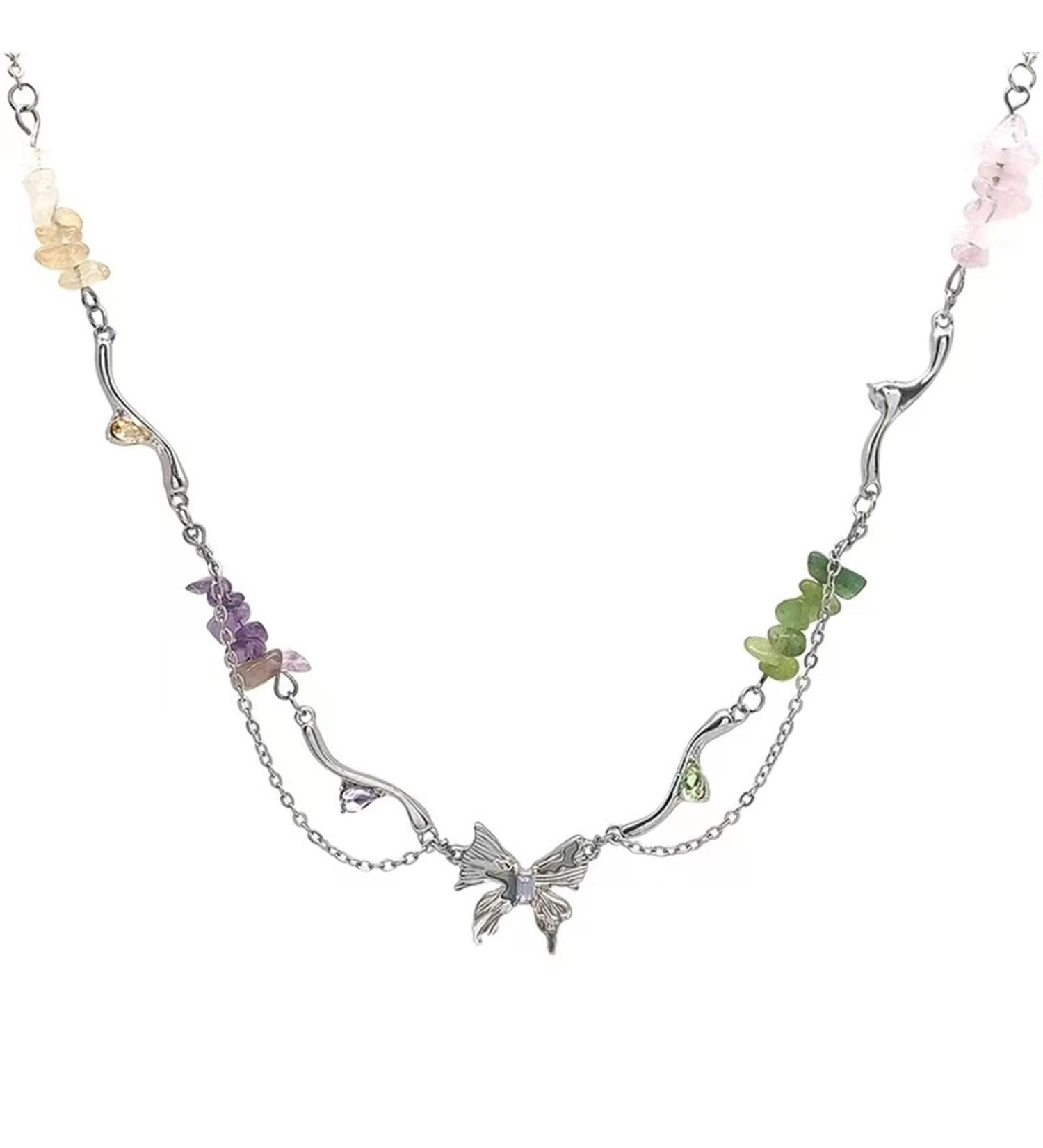 Shop Oralgo Irregular Necklace with Broken Stone | Butterfly Collarbone Chain - Adjustable & Stylish for Students - Buy Online on GoSupps.com