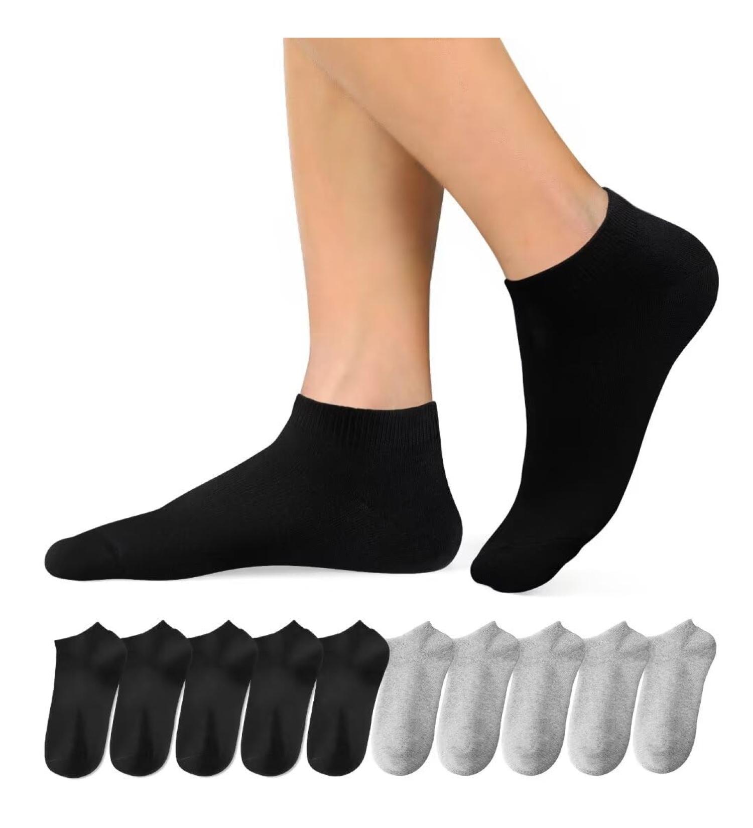 Momoshe Unisex Cotton Sneaker Socks - 10 Pairs (5 Grey 5 Black) for Men & Women | Comfortable Short Sports Socks Size 47-50 | International Shipping - Buy Online on GoSupps.com