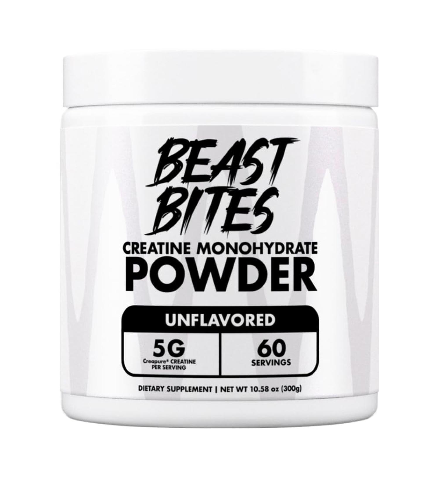 BEAST BITES Creatine Monohydrate Powder - for Men and Women - 5g Creapure Creatine Support Muscle Mass Strength and Cognitive Function - Made in USA - Unflavored - 300 Grams - 60 Servings - Buy Online on GoSupps.com