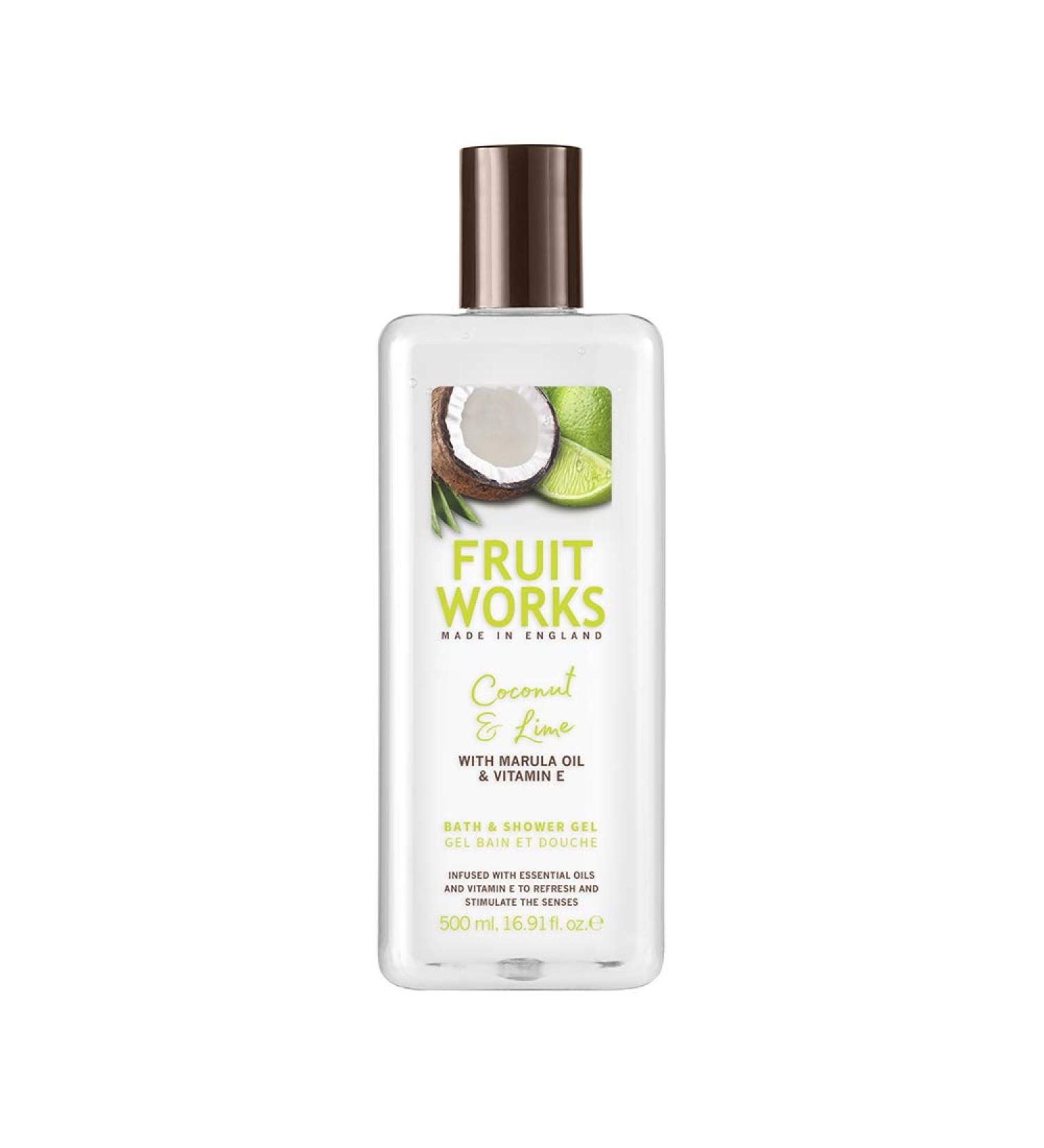 Fruit Works Coconut & Lime Bath & Shower Gel Cleansing Hydrating Soothing 500ml - Buy Online on GoSupps.com