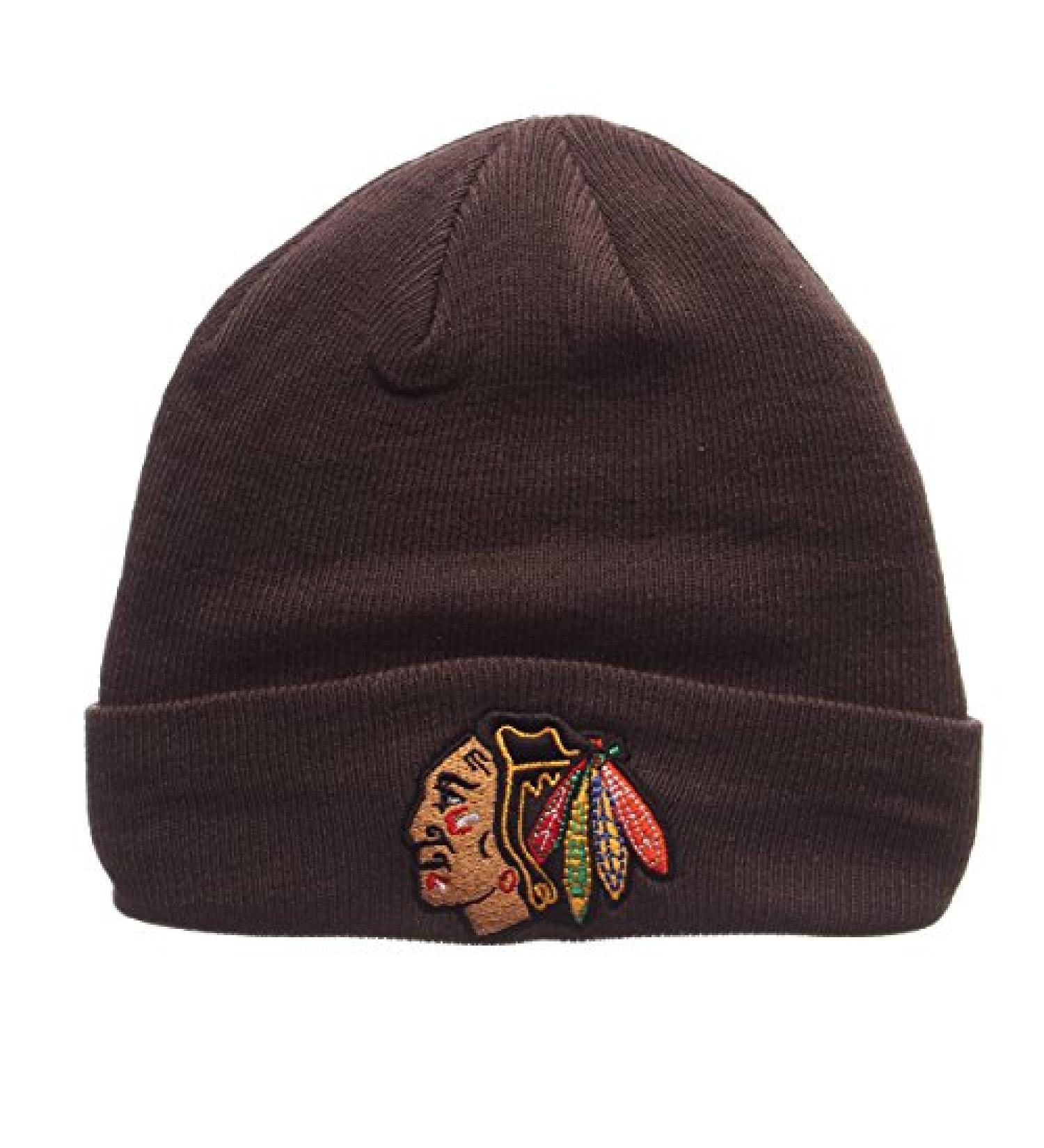 ZHATS Zephyr Classic Cuff Beanie Hat - NHL Cuffed Winter Knit Toque Cap Chicago Blackhawks - Charcoal