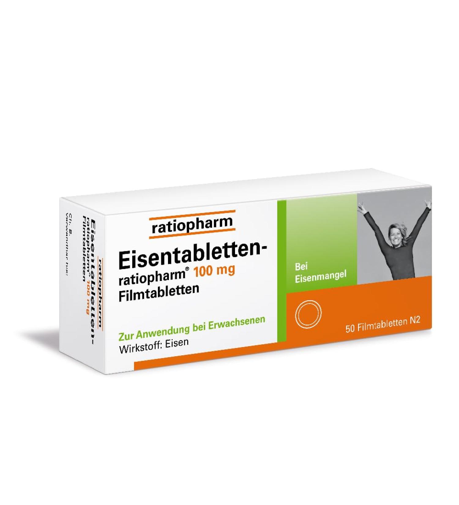Buy Iron Tablets ratiopharm 100 mg - 50 Film-Coated for Iron Deficiency | Feel Fit & Active Again - International Shipping Available - Buy Online on GoSupps.com