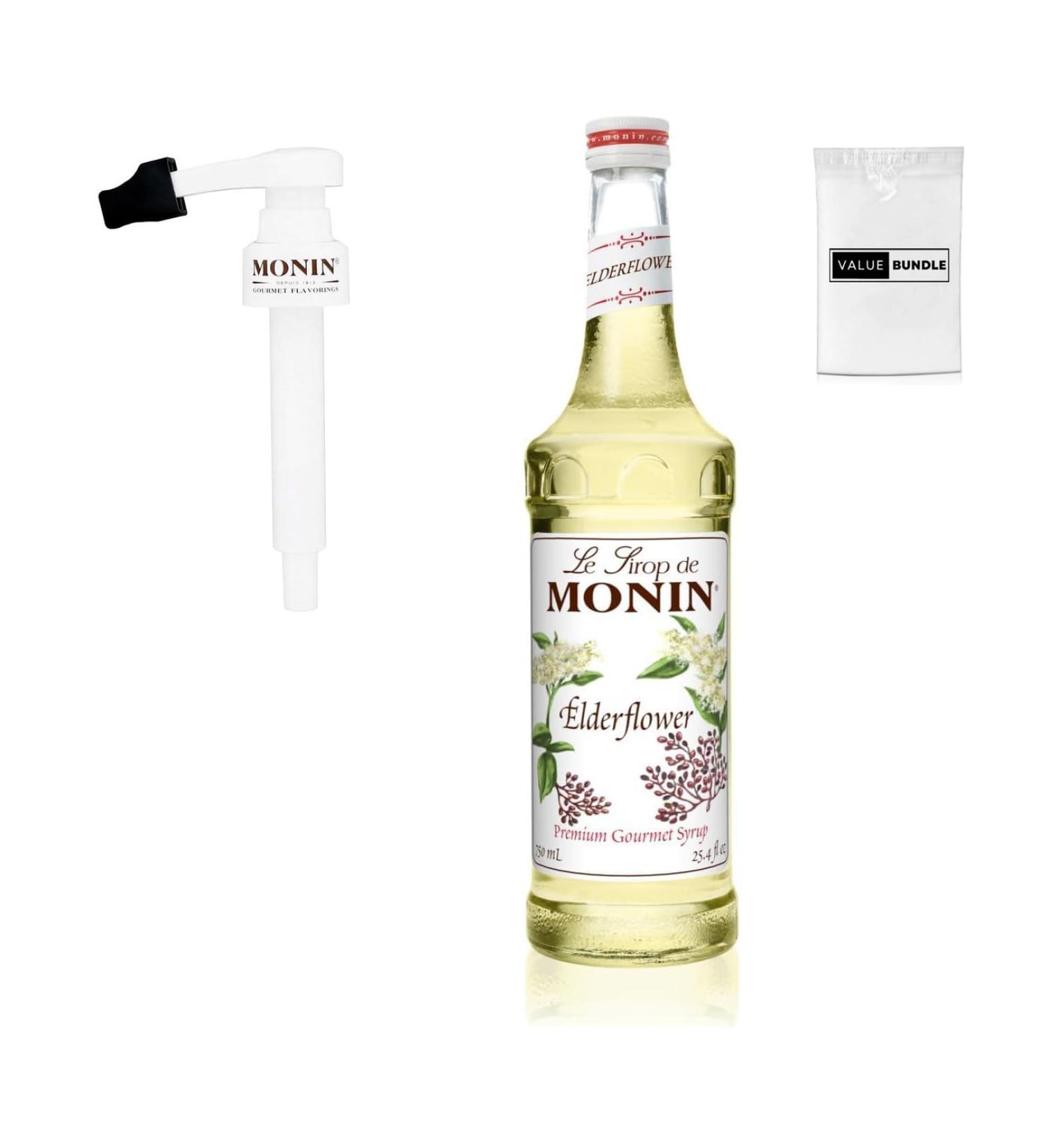 Value Bundle: Monin Syrup 750ml & Syrup Pump 750ml - Coffee Syrup & Cocktail Drink Mixer - Custom Value Bundle Branded Package of 2 (Elderflower) - Buy Online on GoSupps.com