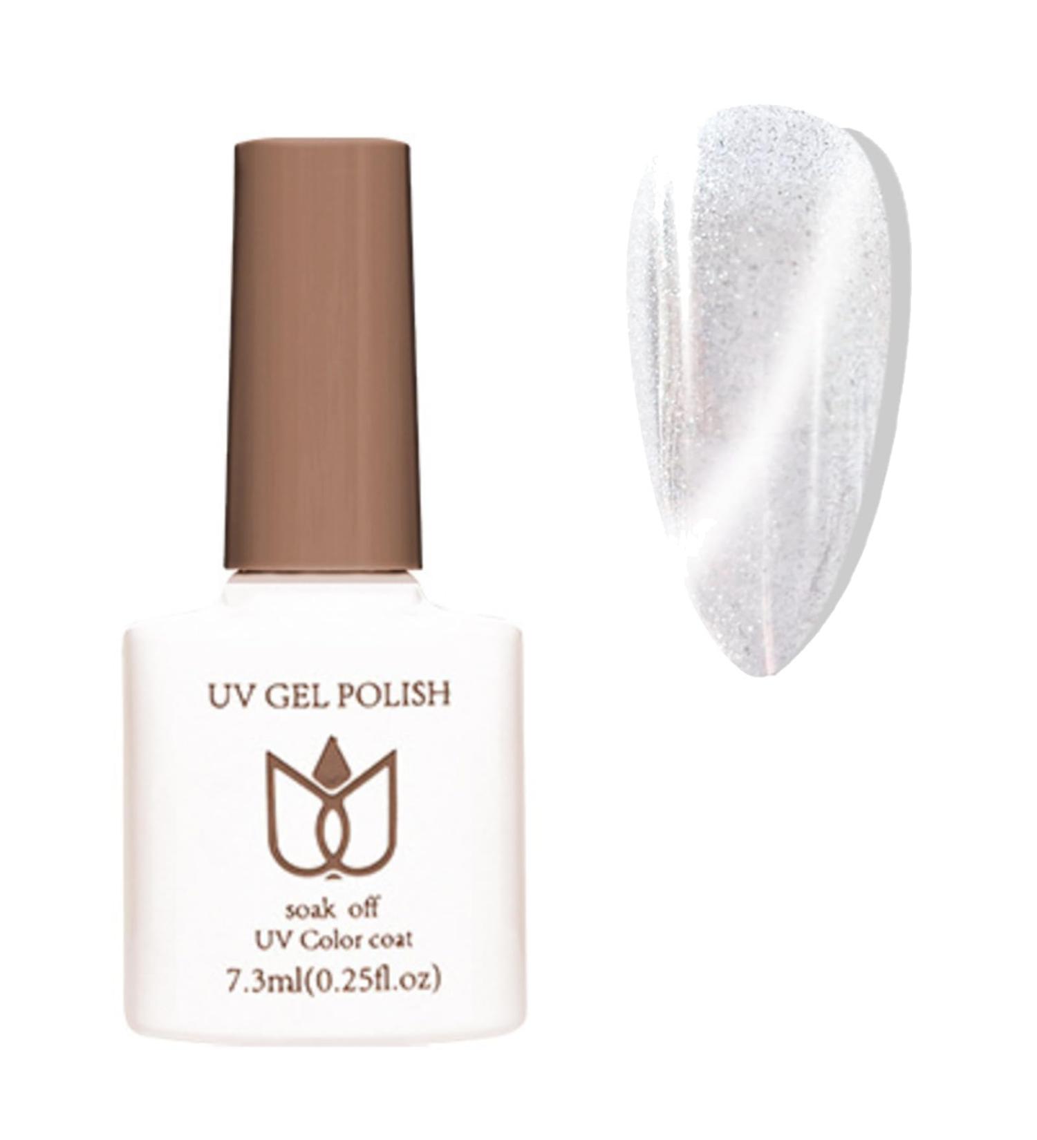 Cat Eye Gel Nail Polish White Silver Glitter Magnetic Gel Nail Varnish Holographic Sparkly Shimmer Crystal French Manicure Soak off UV/LED Lamp Nails Long Lasting Nail Art Manicure Salon DIY at Home - Buy Online on GoSupps.com