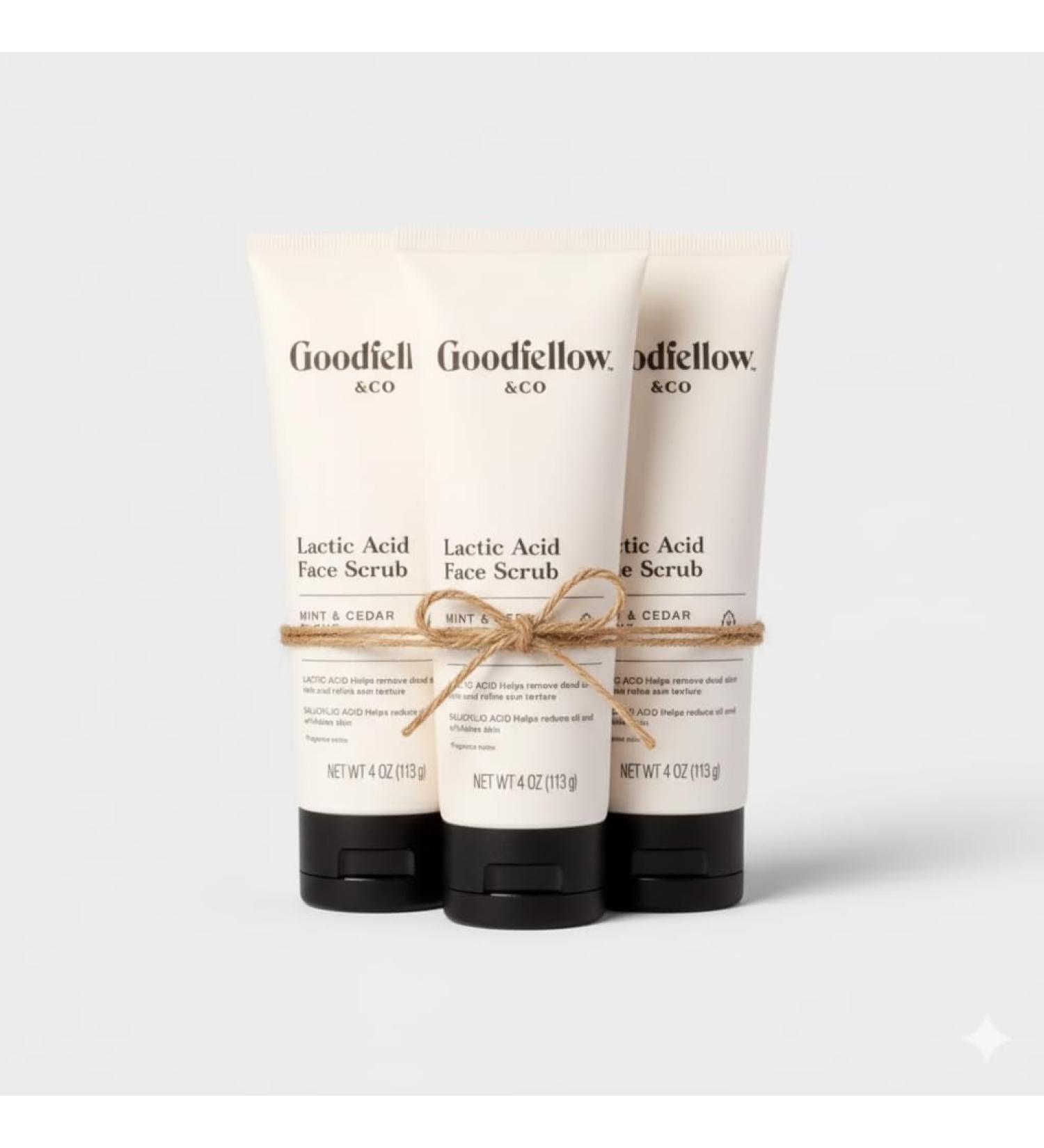 Goodfellow & Co Face Scrub with Lactic Acid & Apricot Oil 4 fl oz Gentle Daily Face Exfoliator for Smooth Skin Mint & Cedar Scent (Bundle of 3) - Buy Online on GoSupps.com