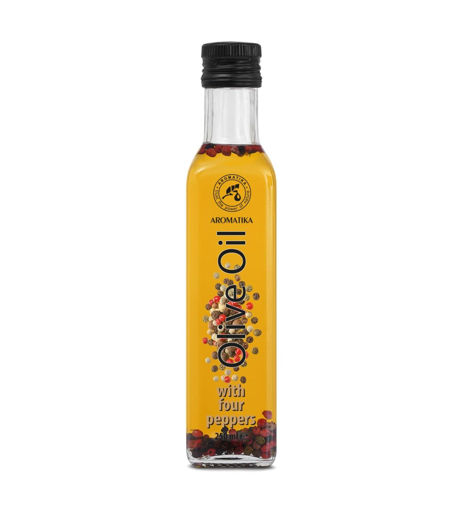 Olive Oil with Pepper 250ml - Olive Oil with Pepper Grains - A Mix of Four Peppers - Olive Oil with Spices - Fresh Olive Oil - Cooking Olive Oil - Good for Salad - Buy Online on GoSupps.com