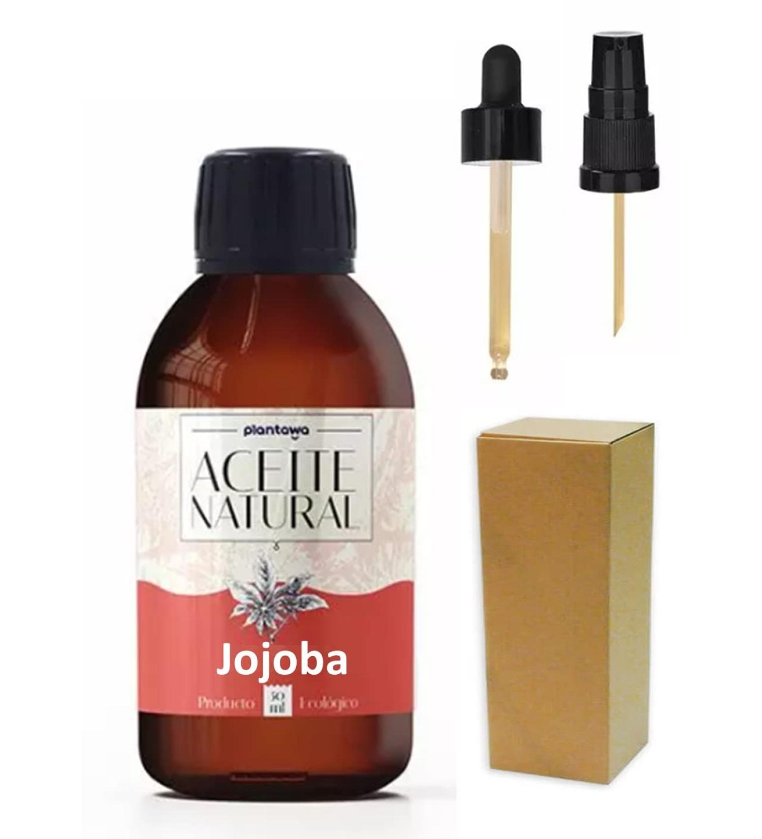 PLANTAWA Cold Pressed Natural JOJOBA Oil | Body, Hair, Beard, Nails, Face Glass Bottle + Pipette + Pump (50 ML)