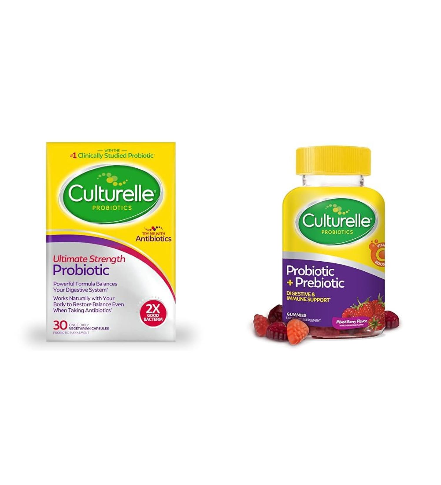 Culturelle Ultimate Strength Probiotic 20 Billion CFUs + Daily Probiotic Gummies 52 Count for Digestive & Immune Health - Buy Online on GoSupps.com