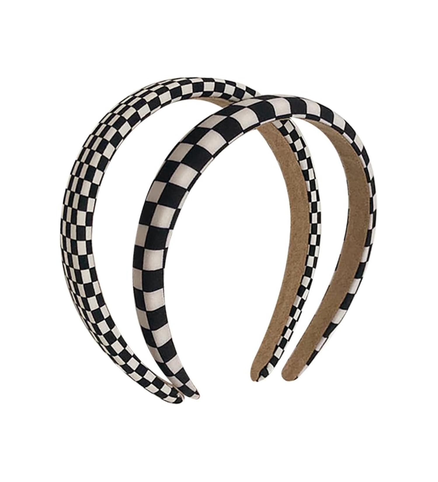 2 Pieces Checkered Flag Headband Black and White Plaid Hair Band Thick Padded Headband Sponge Puffy Headbands Buffalo Check Headband Christmas Party Hair Accessories - Buy Online on GoSupps.com