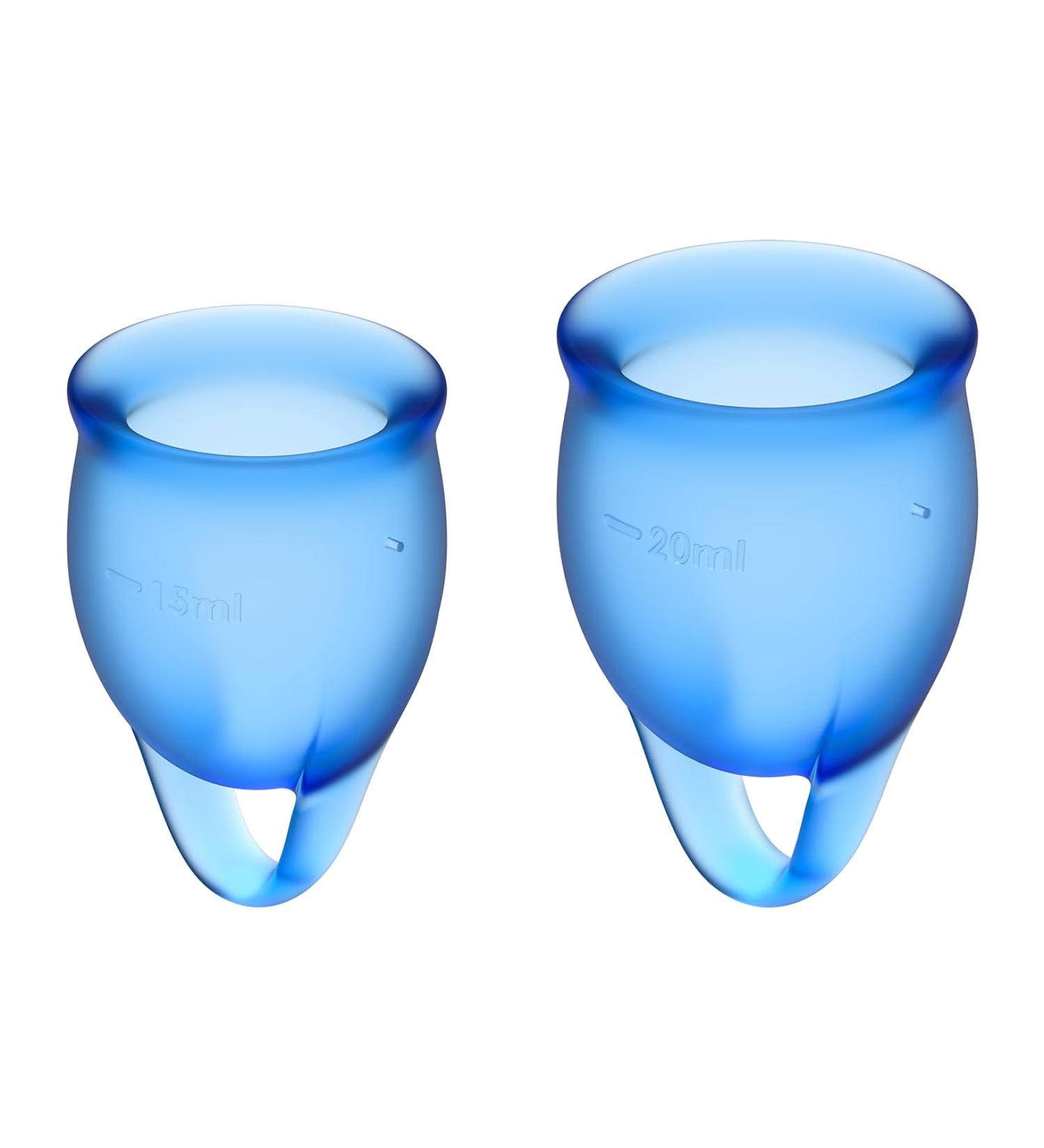 Satisfyer Feel Confident Menstrual Cup - Reusable & Soft Silicone Period Cup with Removal Ring - Two Sizes for All Flows - Dark Blue - Buy Online on GoSupps.com