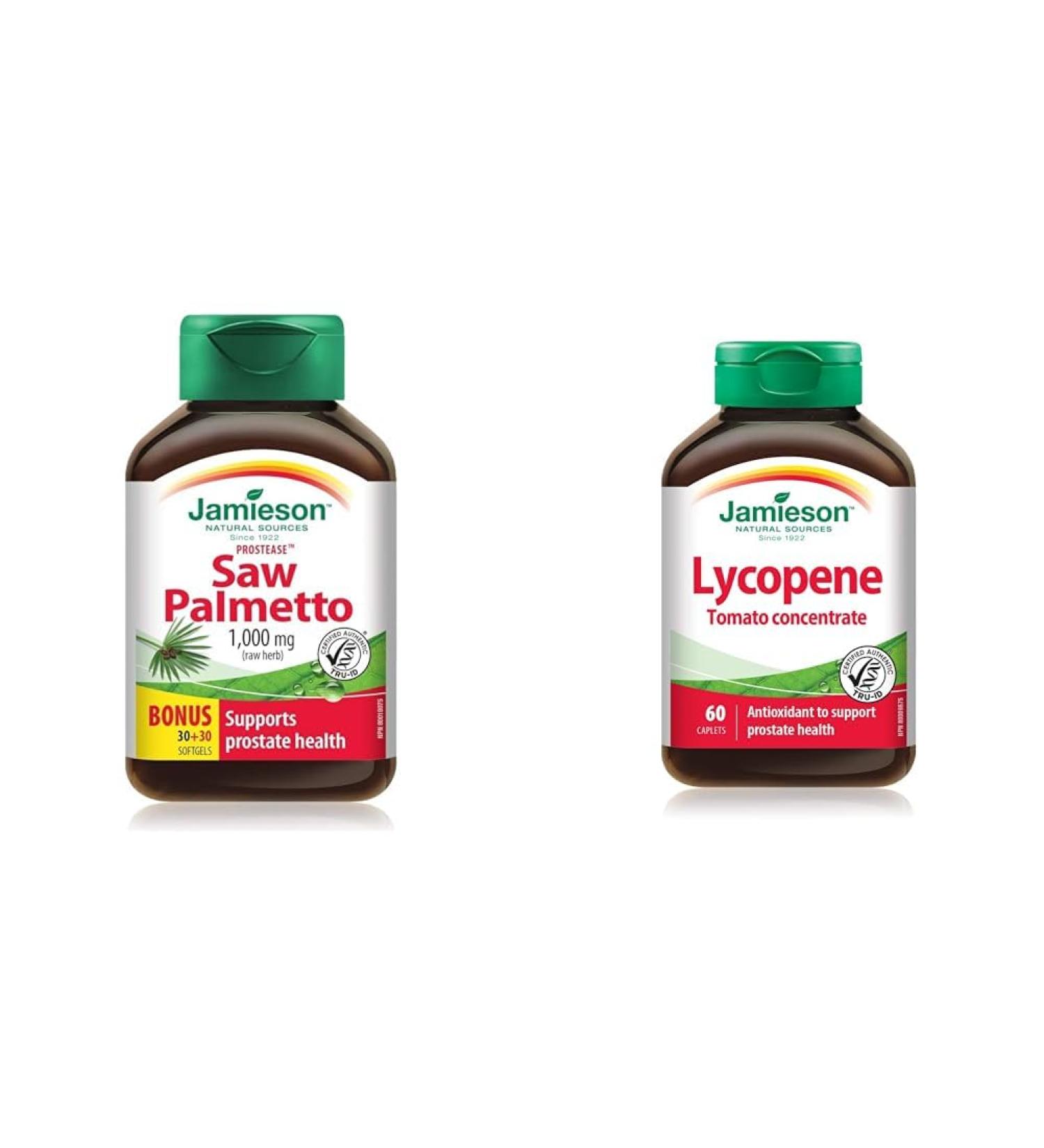 Jamieson Prostease Saw Palmetto 1 000 mg Dry Herbs + Lycopene-Rich Tomato Concentrate for Prostate Health Saw Palmetto + Tomato Concentrate - Buy Online on GoSupps.com
