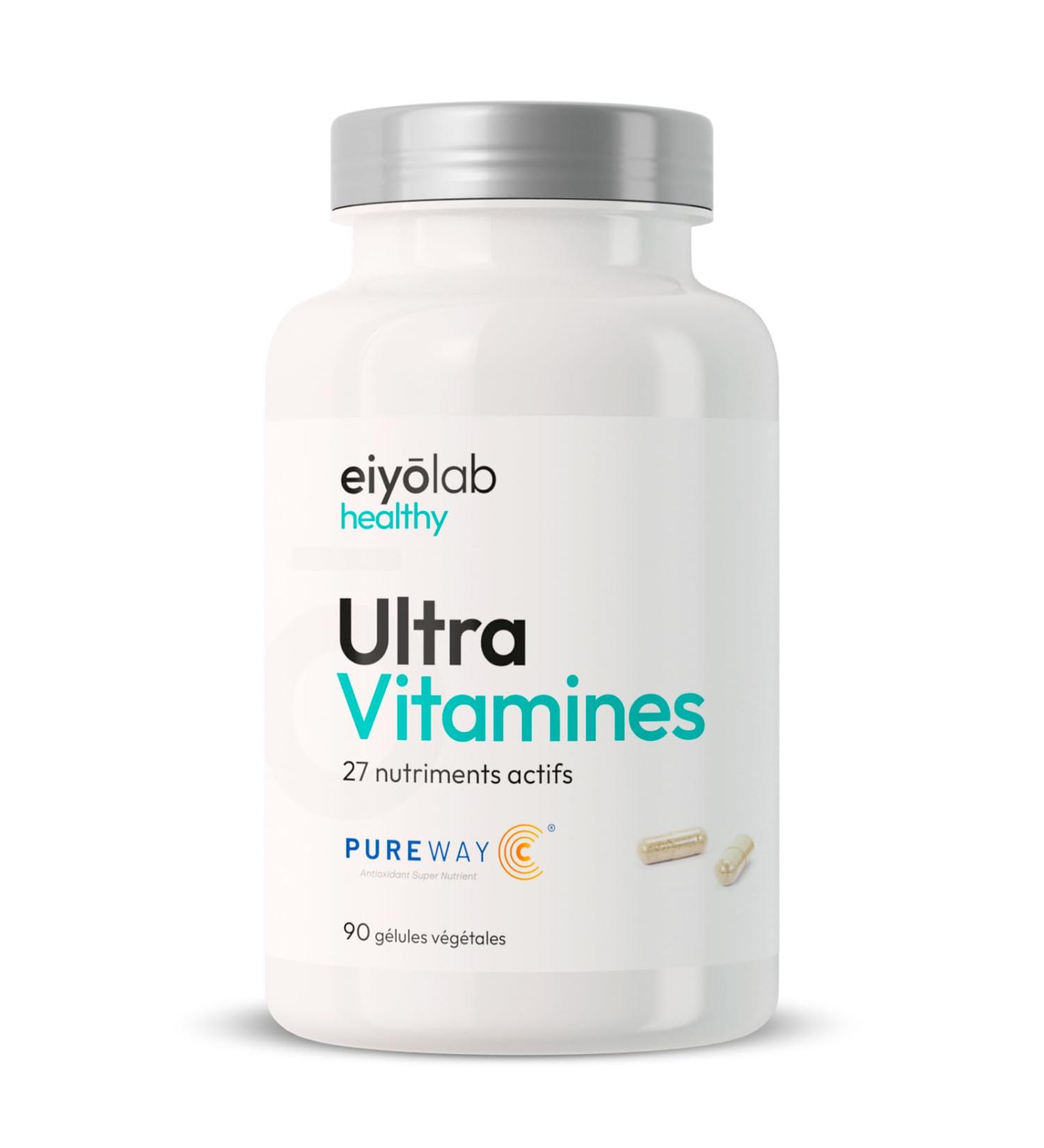 UltraVitamins HT | Multivitamins and Minerals 27 Bio-active Nutrients | Unique Antioxidant Formula | 6 Patented Ingredients | 90 Vegetable Capsules | Made in France | Eiyolab - Buy Online on GoSupps.com