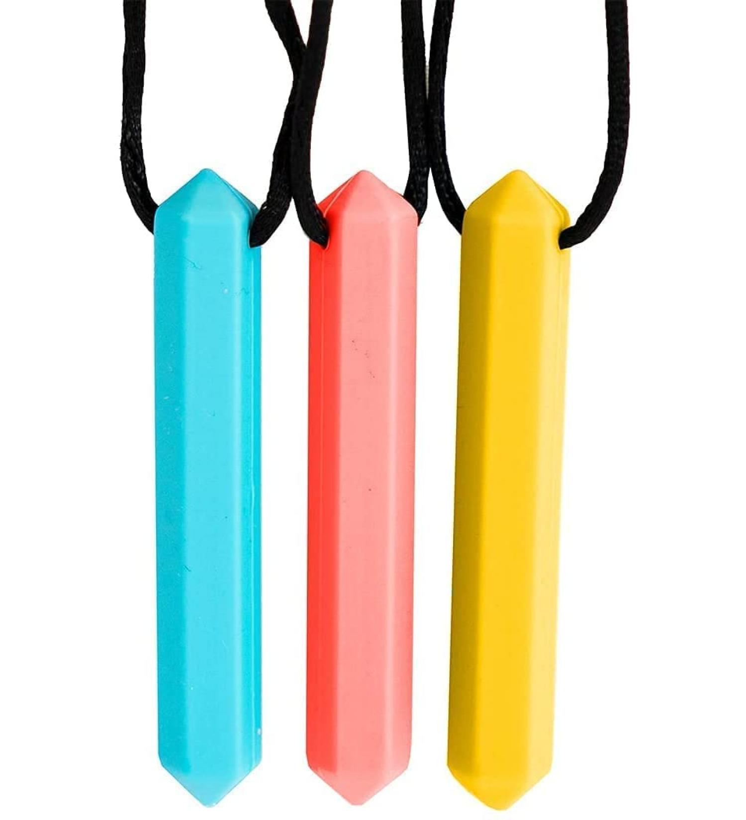 Tilcare Chew Chew Sensory Necklace - Textured Silicone Chew Toy for Kids & Adults with Autism - Chew Necklaces in Light Blue/Orange/Yellow - Buy Online on GoSupps.com